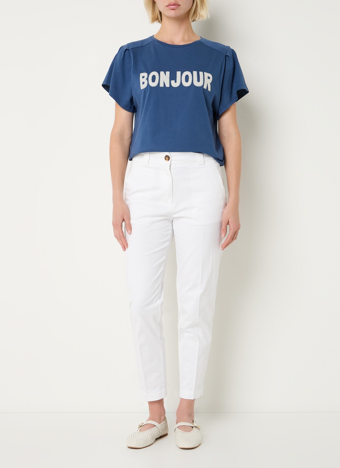 Benetton High waist cropped tapered fit pantalon met steekzakken - voorkant 2 wit