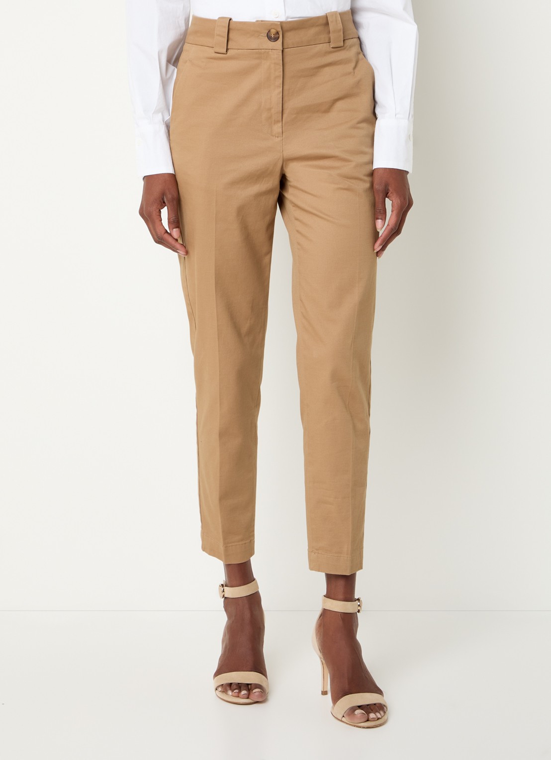 Benetton High waist cropped tapered fit pantalon met steekzakken - detail 3 camel