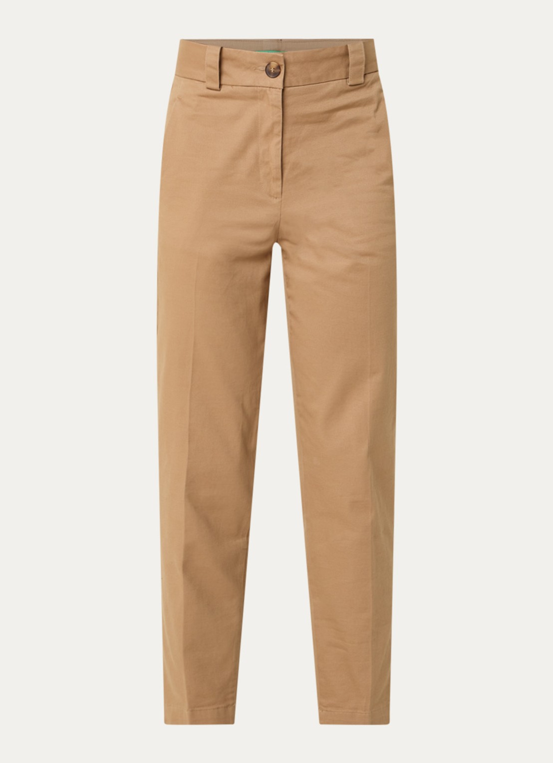 Benetton High waist cropped tapered fit pantalon met steekzakken - voorkant camel