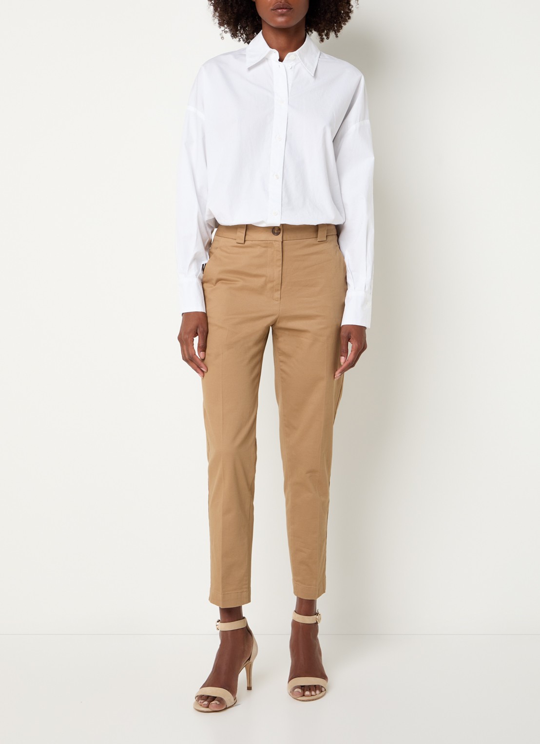 Benetton High waist cropped tapered fit pantalon met steekzakken - voorkant 2 camel