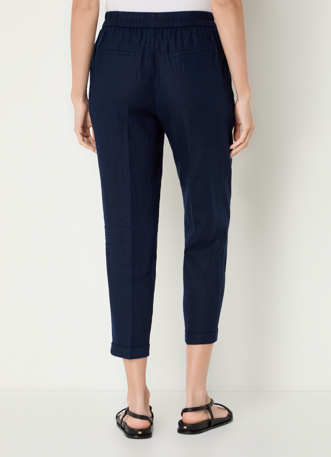 Benetton High waist cropped tapered fit pantalon van linnen - achterkant donkerblauw