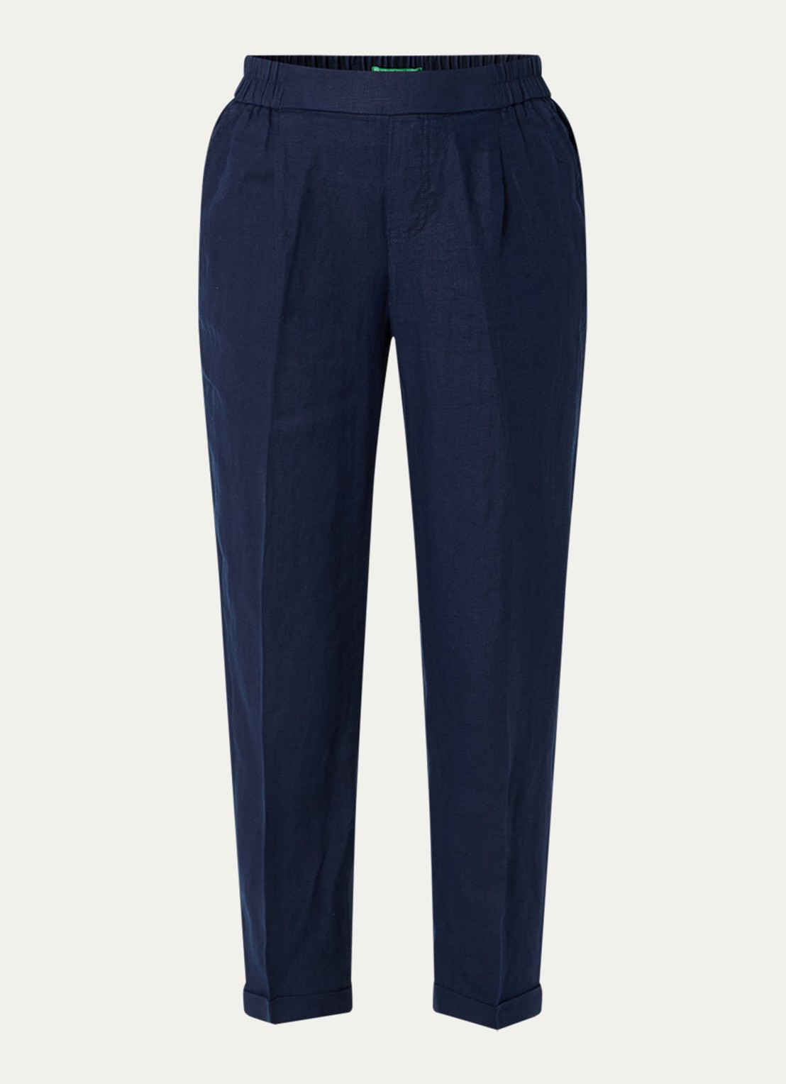 Benetton High waist cropped tapered fit pantalon van linnen - voorkant 2 donkerblauw