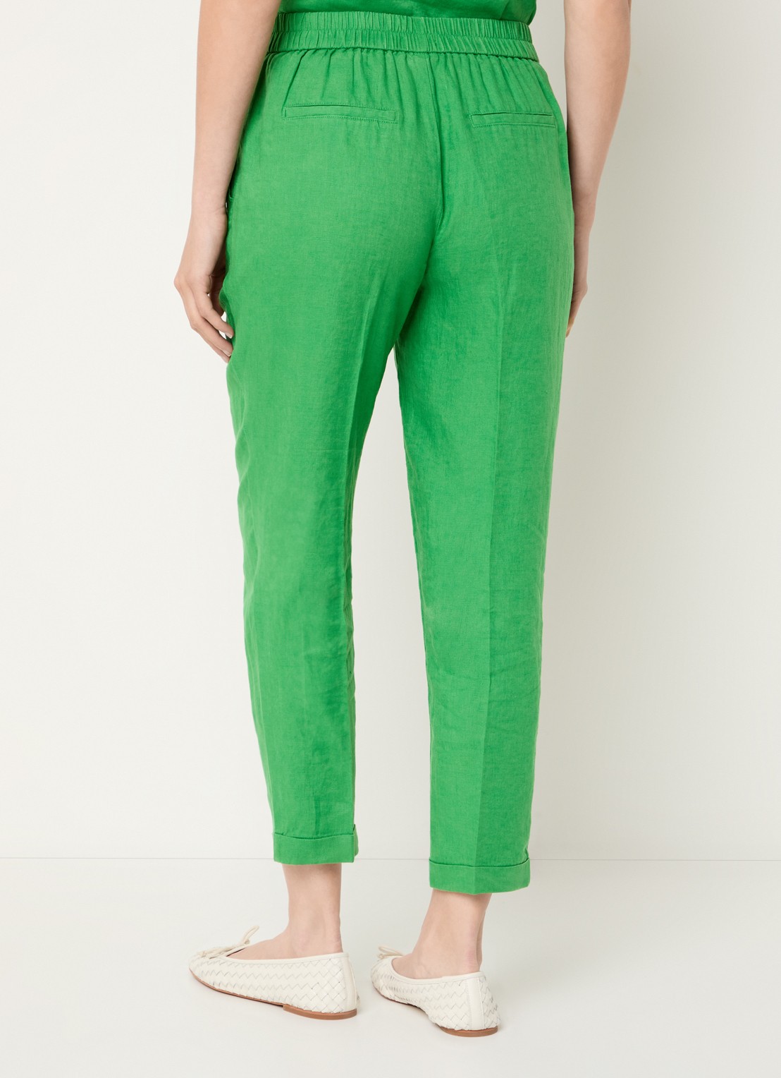 Benetton High waist cropped tapered fit pantalon van linnen - achterkant groen