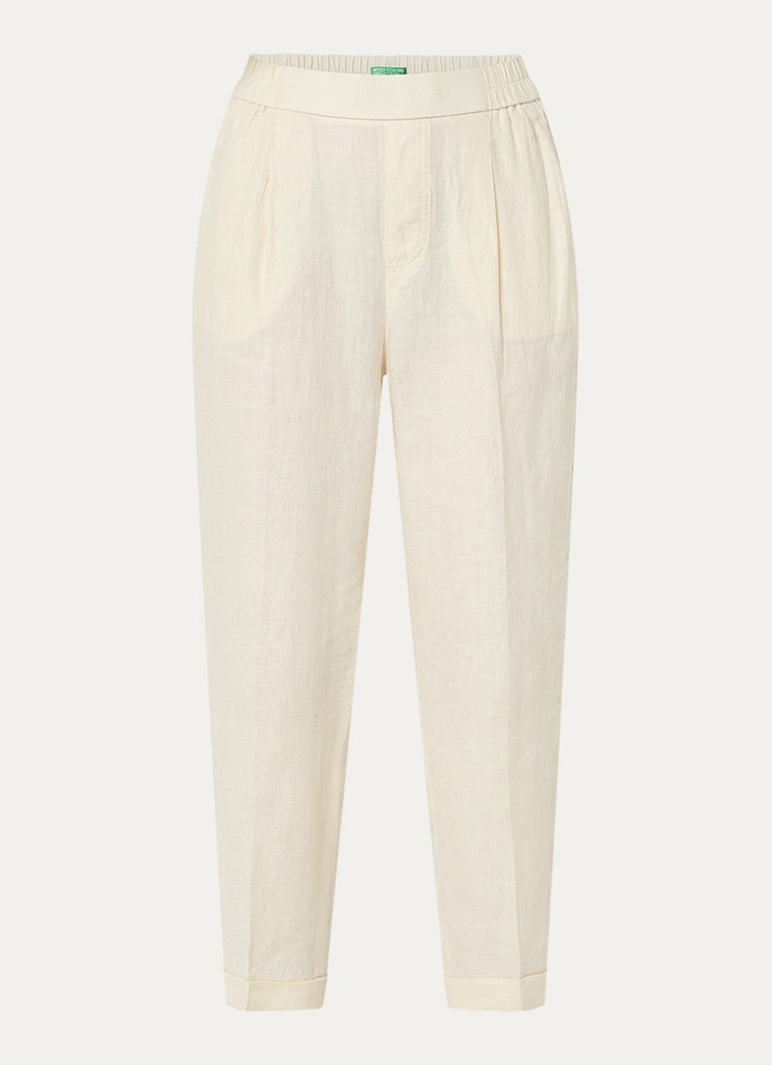 Benetton High waist cropped tapered fit pantalon van linnen - voorkant 3 gebroken wit