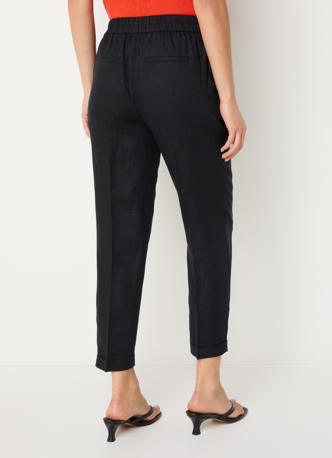 Benetton High waist cropped tapered fit pantalon van linnen - achterkant zwart