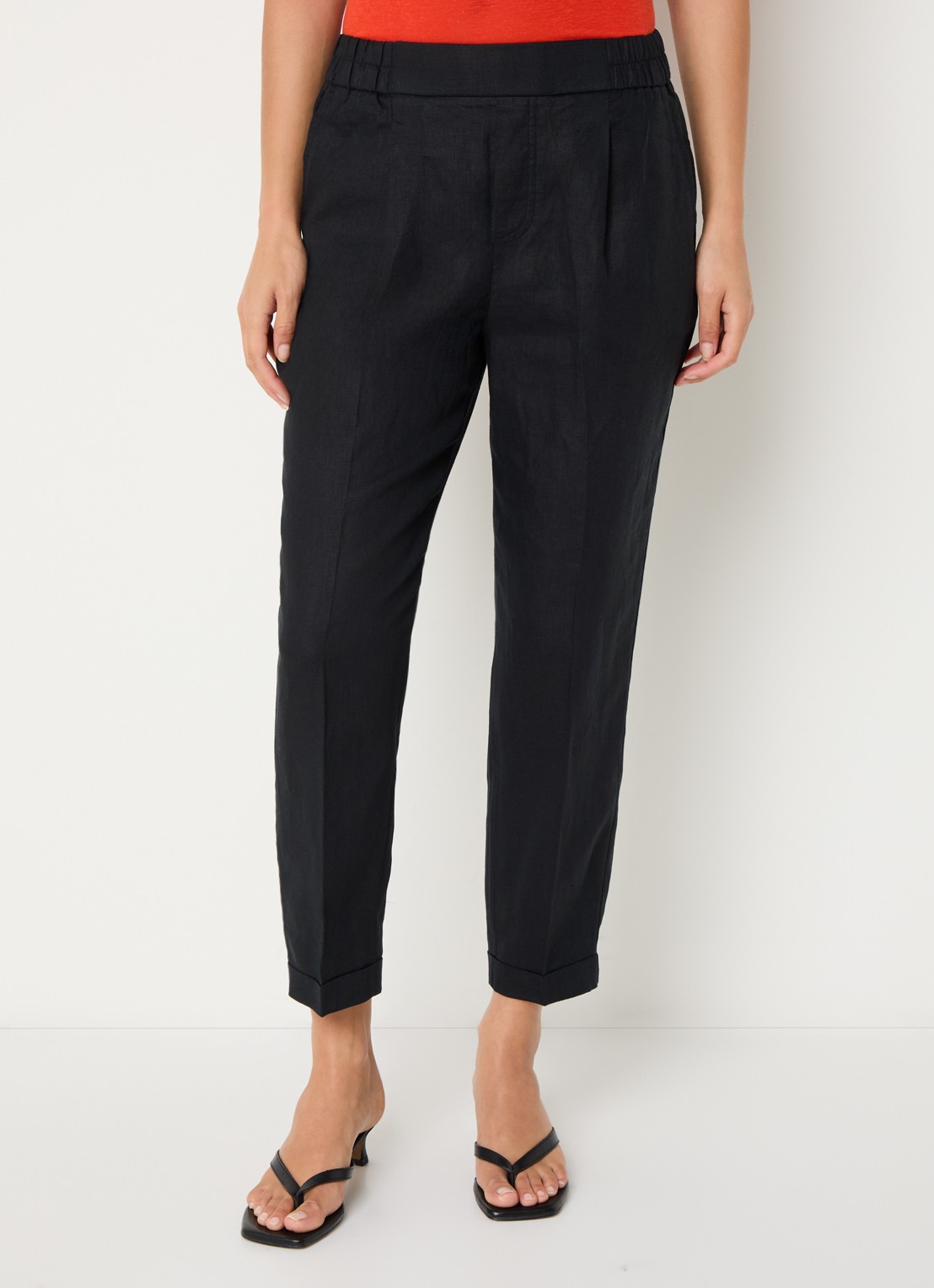 Benetton High waist cropped tapered fit pantalon van linnen - detail 4 zwart