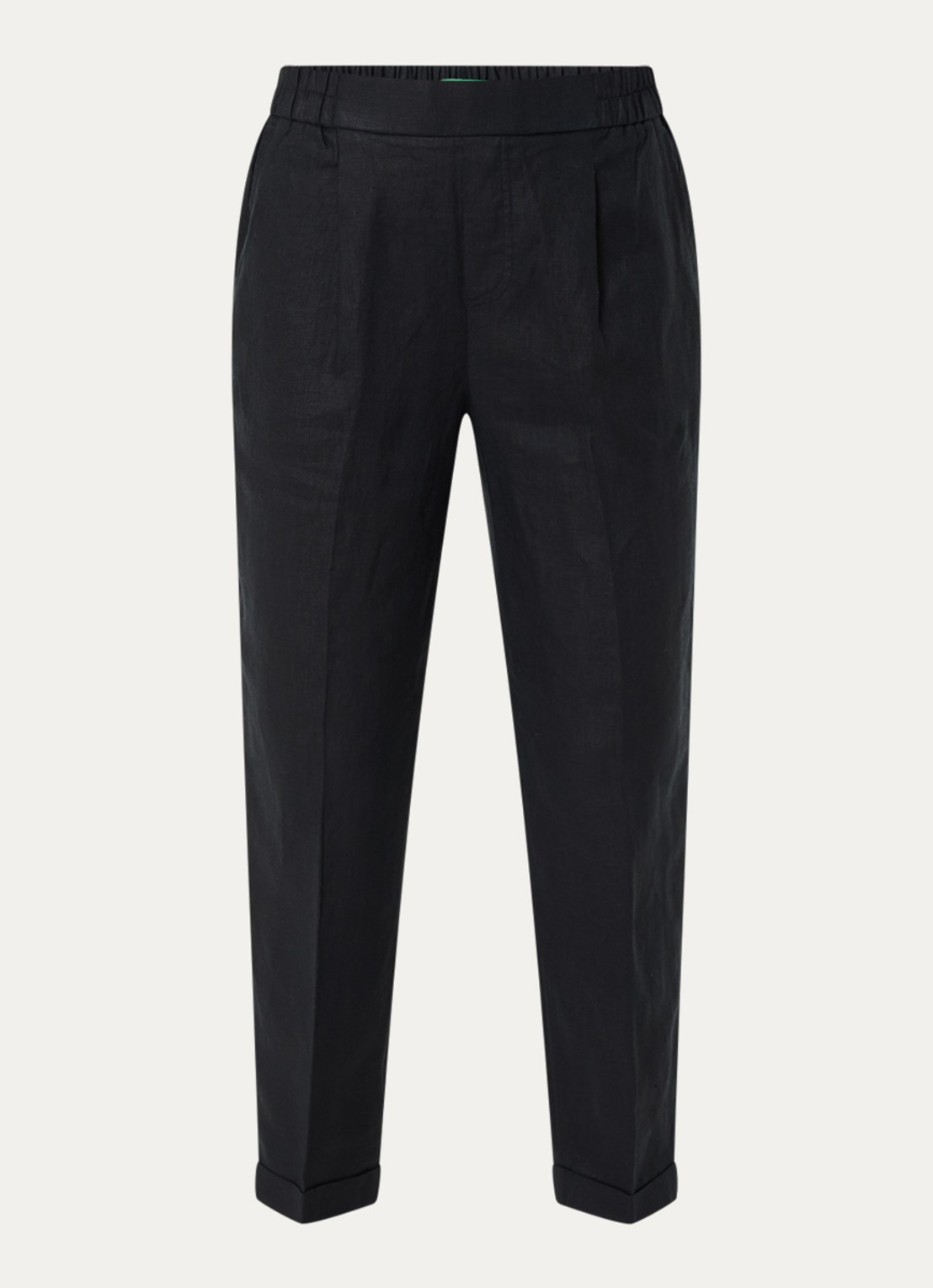 Benetton High waist cropped tapered fit pantalon van linnen - voorkant 2 zwart