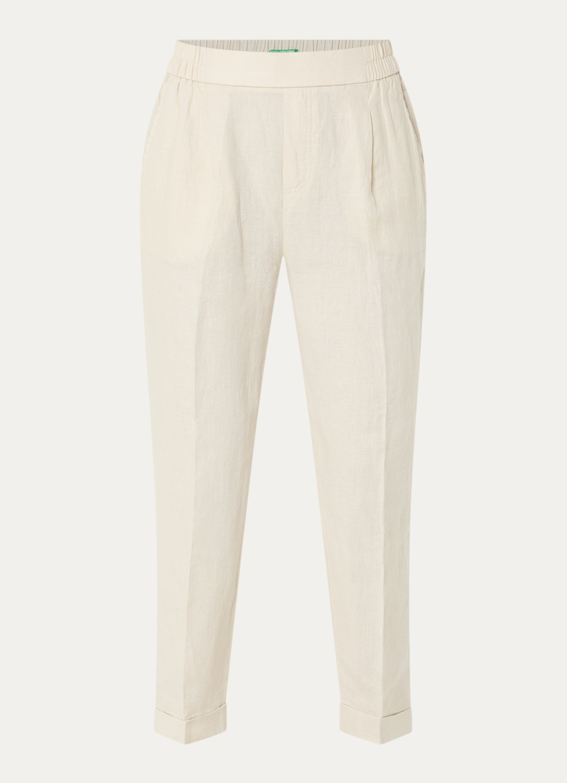 Benetton High waist cropped tapered fit pantalon van linnen - voorkant 3 zand