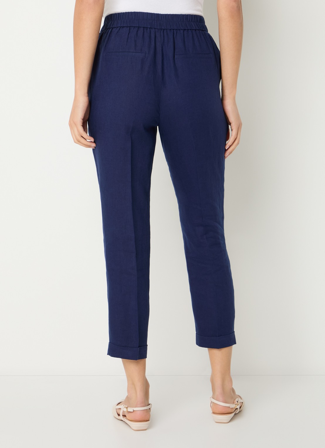 Benetton High waist cropped tapered fit pantalon van linnen - achterkant donkerblauw