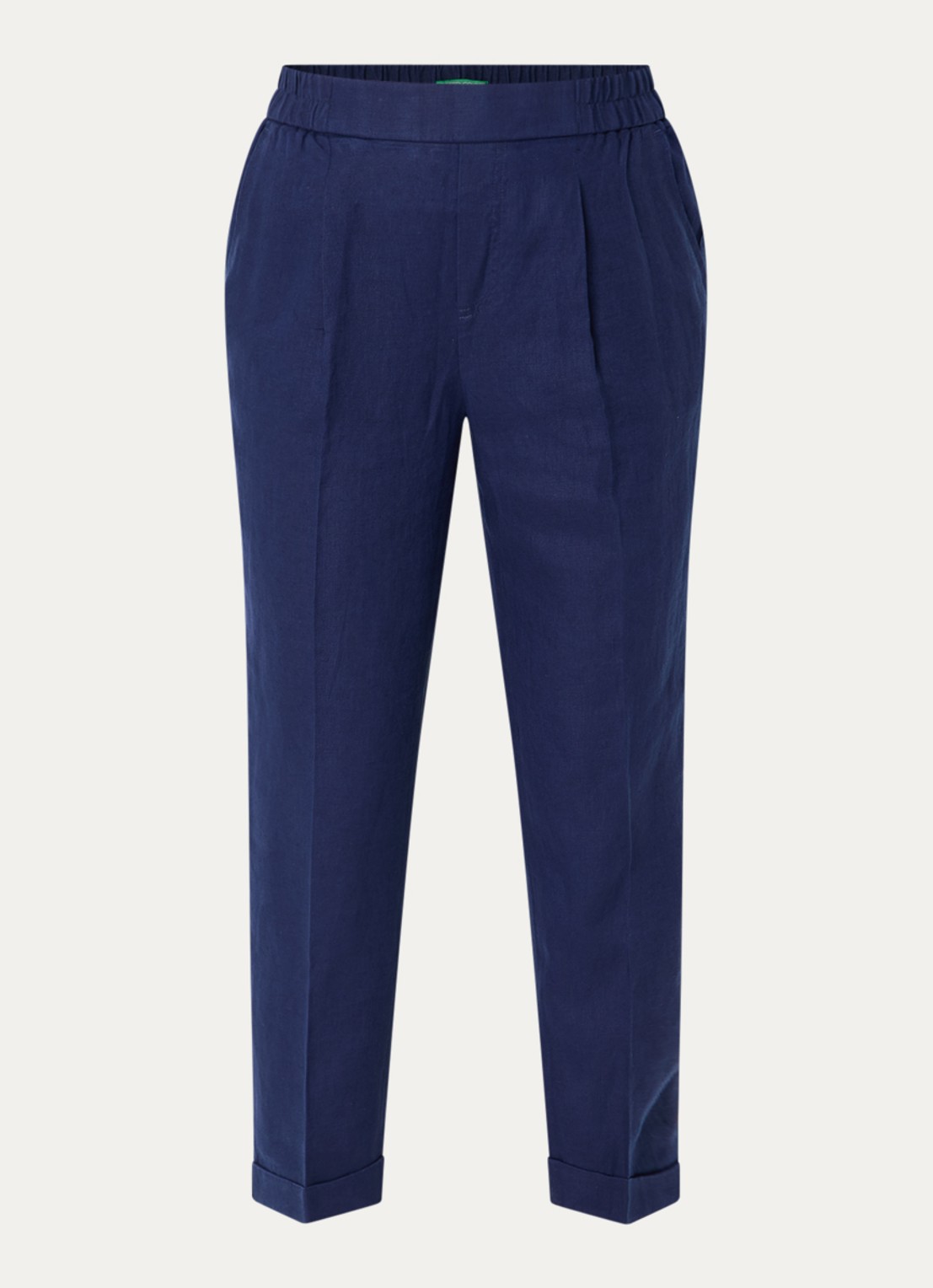 Benetton High waist cropped tapered fit pantalon van linnen - voorkant 3 donkerblauw