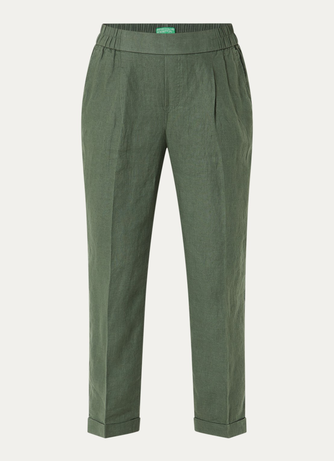 Benetton High waist cropped tapered fit pantalon van linnen - voorkant 3 groen