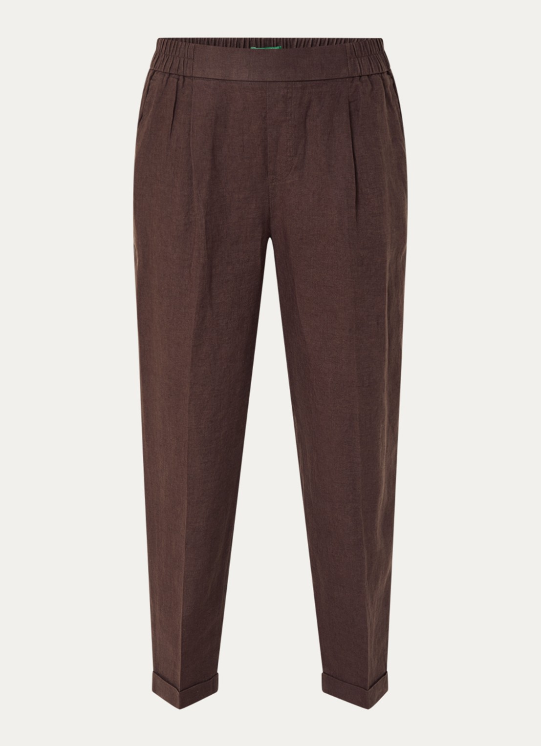 Benetton High waist cropped tapered fit pantalon van linnen - voorkant 3 bruin