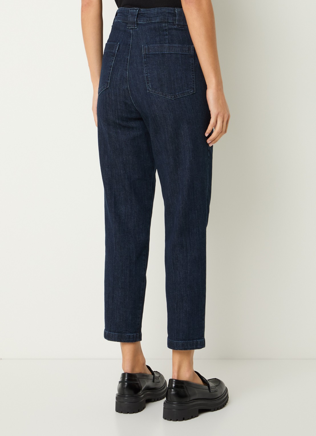 Benetton High waist cropped tapered jeans met donkere wassing - achterkant indigo