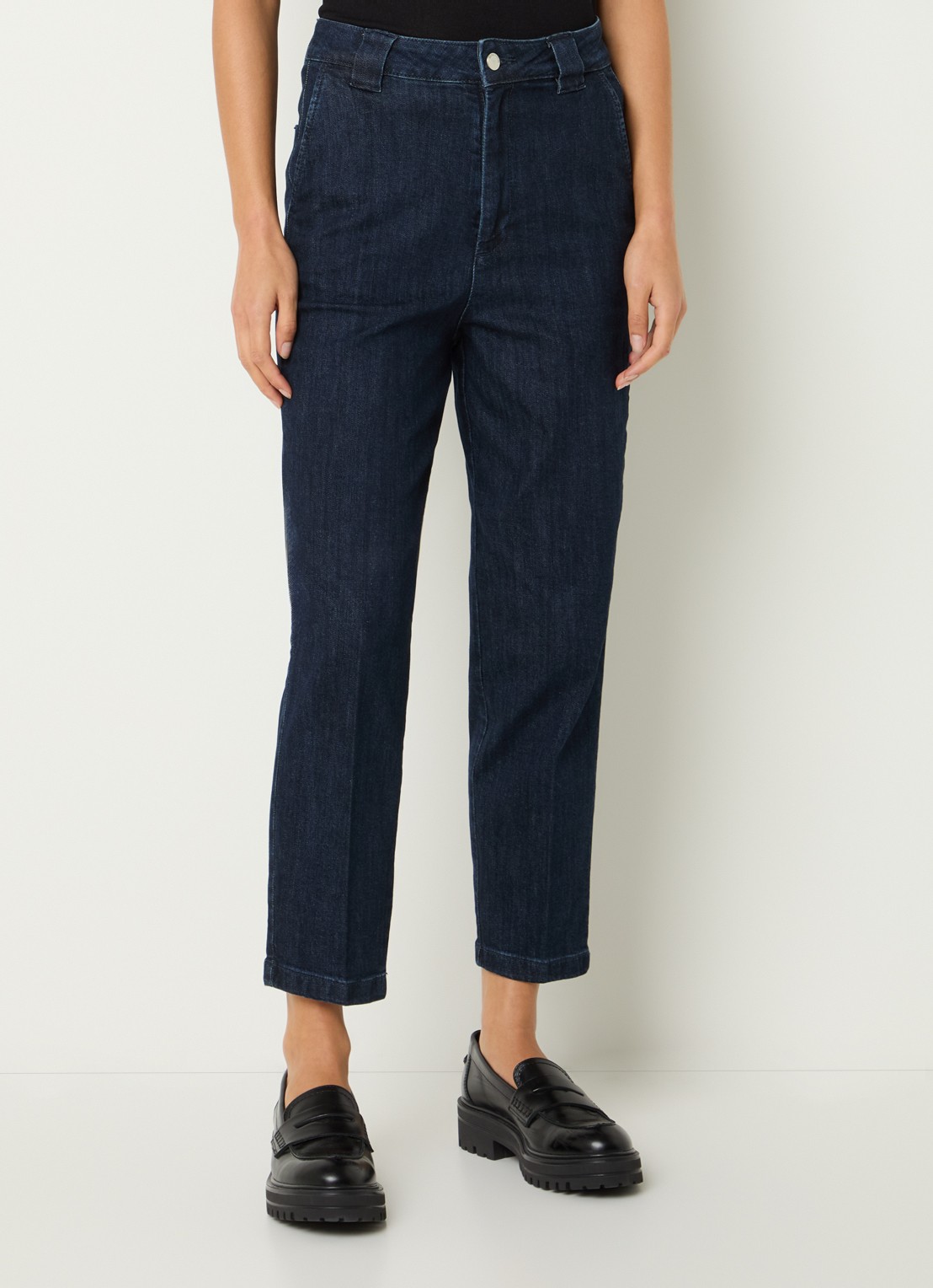 Benetton High waist cropped tapered jeans met donkere wassing - detail 2 indigo