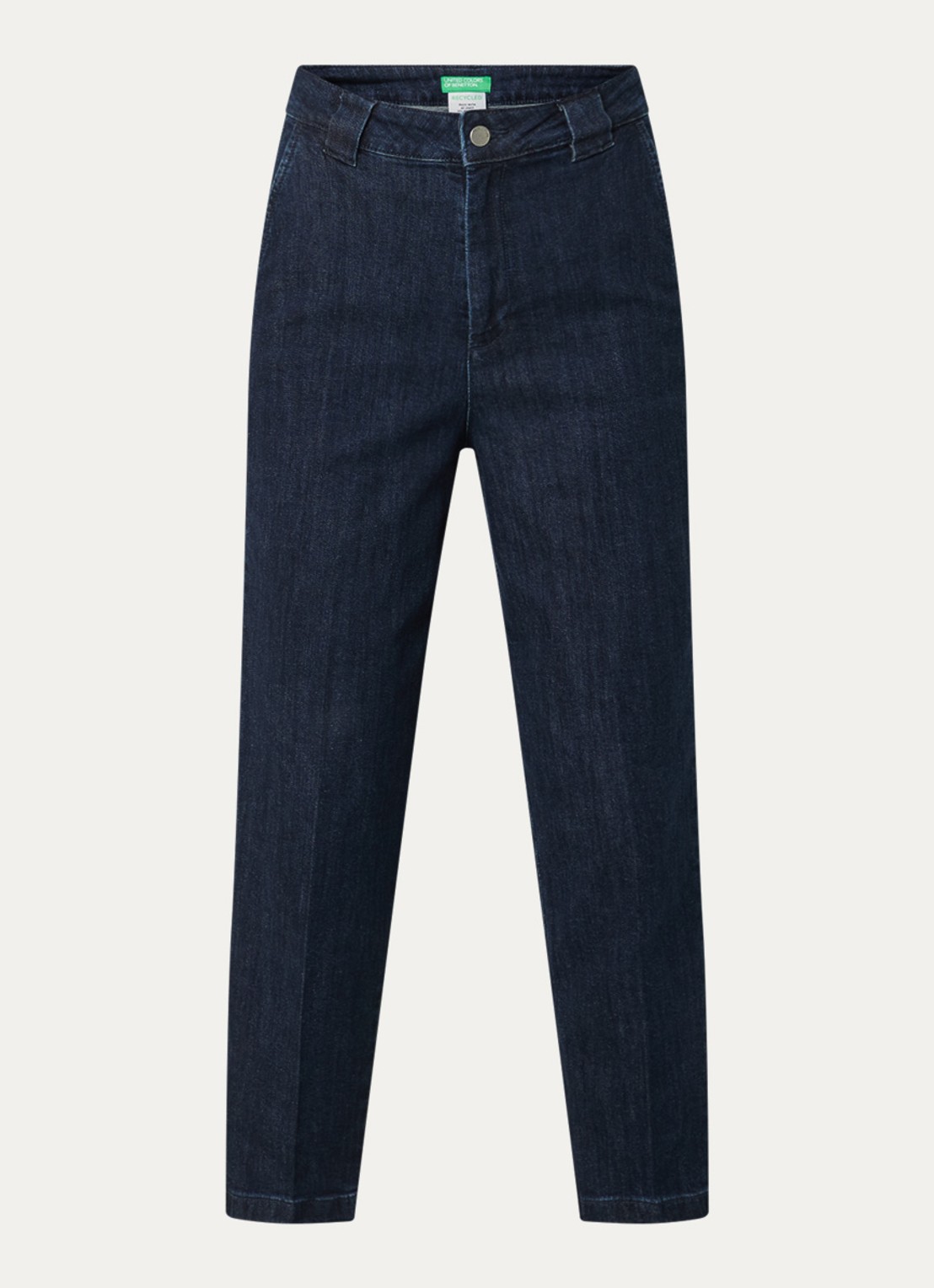 Benetton High waist cropped tapered jeans met donkere wassing - voorkant 3 indigo