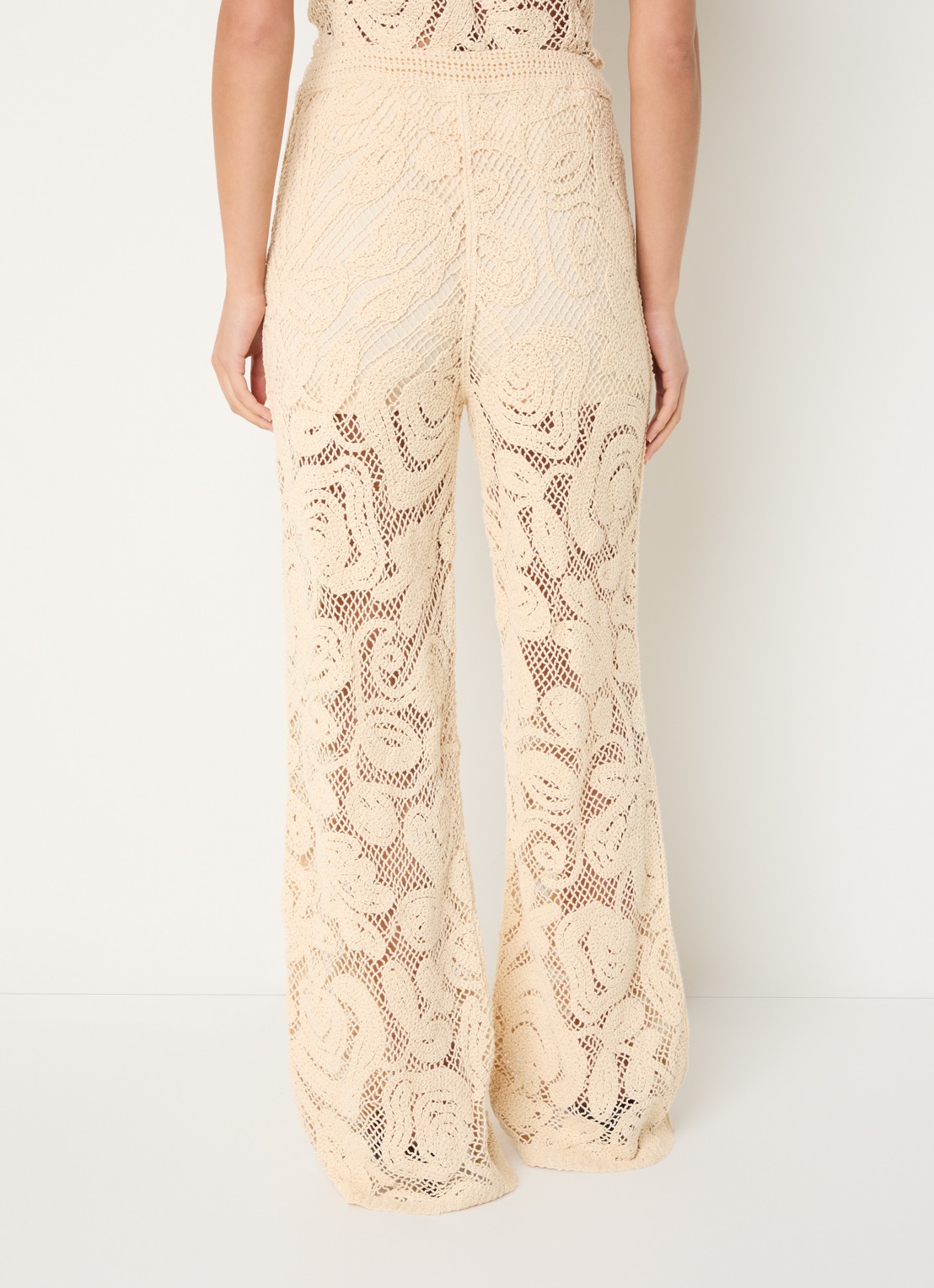 Benetton High waist flared fit broek met opengewerkt dessin - achterkant ivoor