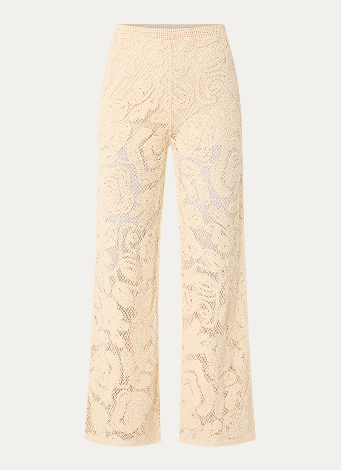 Benetton High waist flared fit broek met opengewerkt dessin - voorkant 2 ivoor