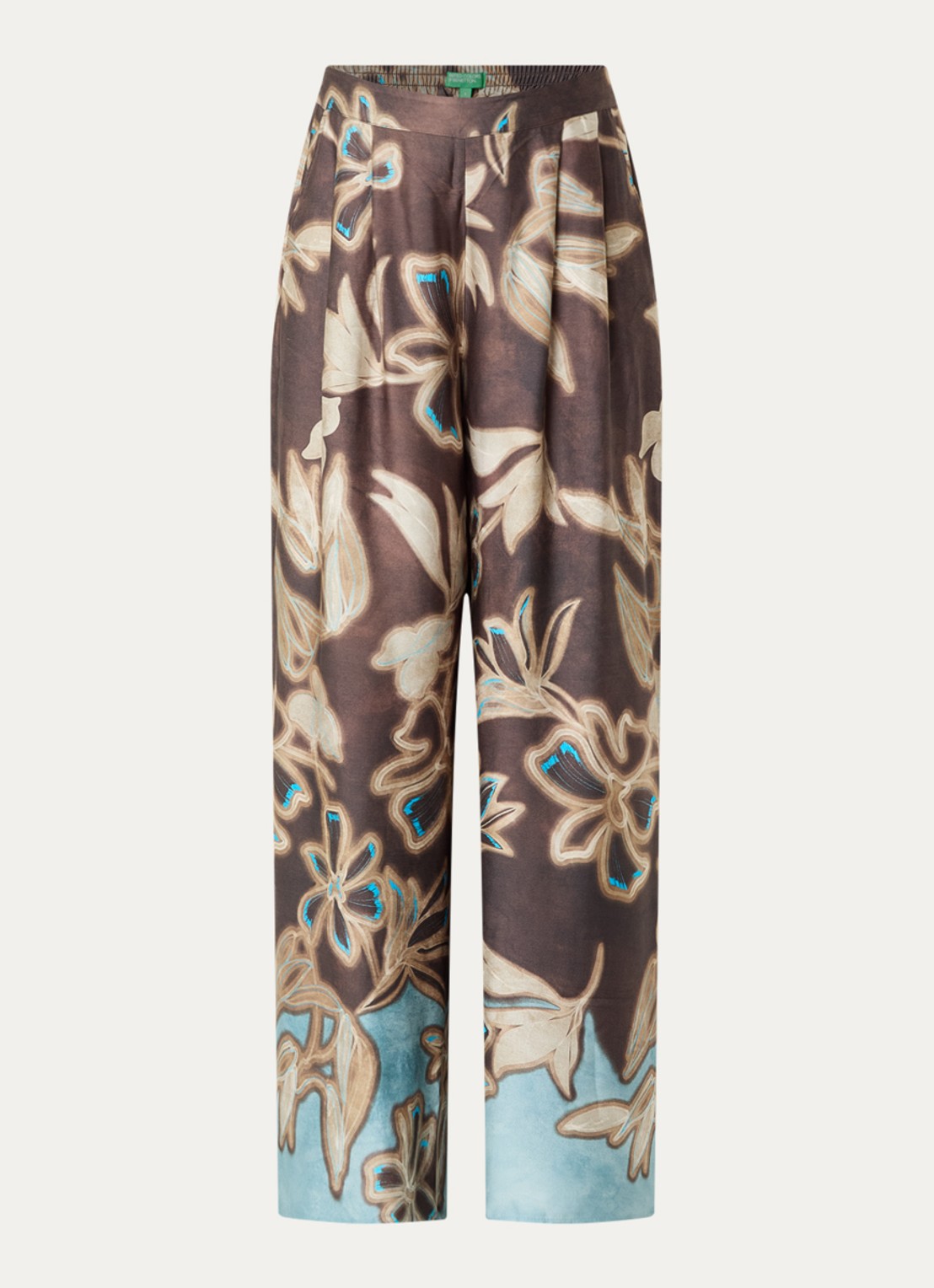 Benetton High waist loose fit broek met bloemenprint - voorkant 3 bruin