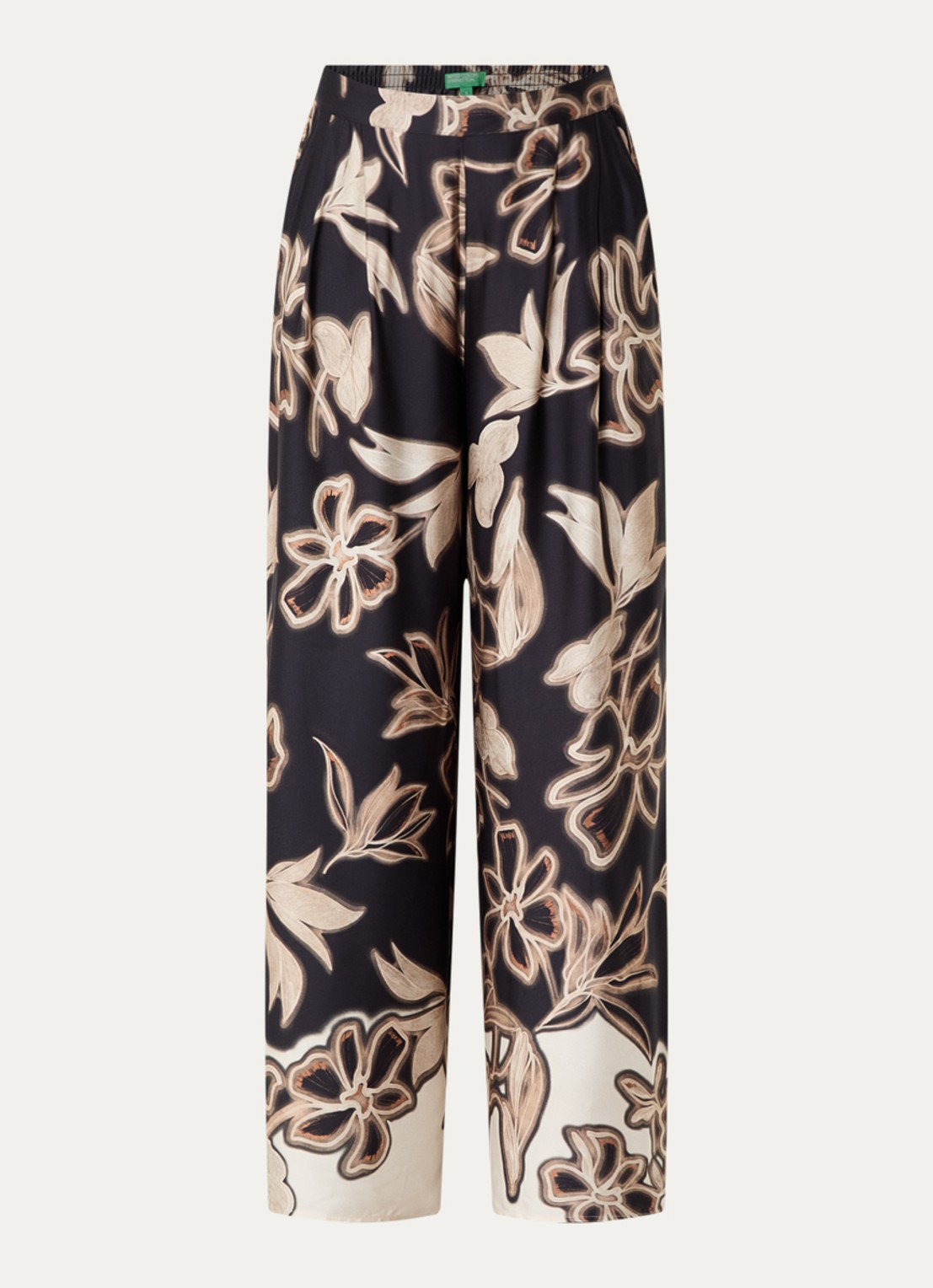 Benetton High waist loose fit broek met bloemenprint - voorkant 3 zwart