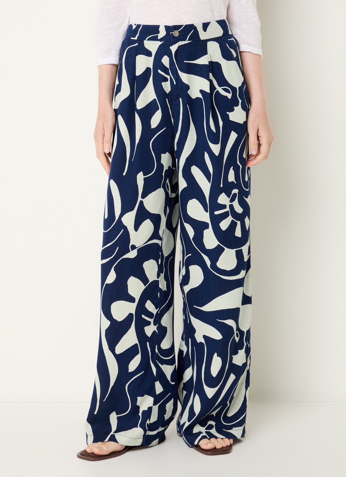 Benetton High waist loose fit broek met print - detail 4 blauw