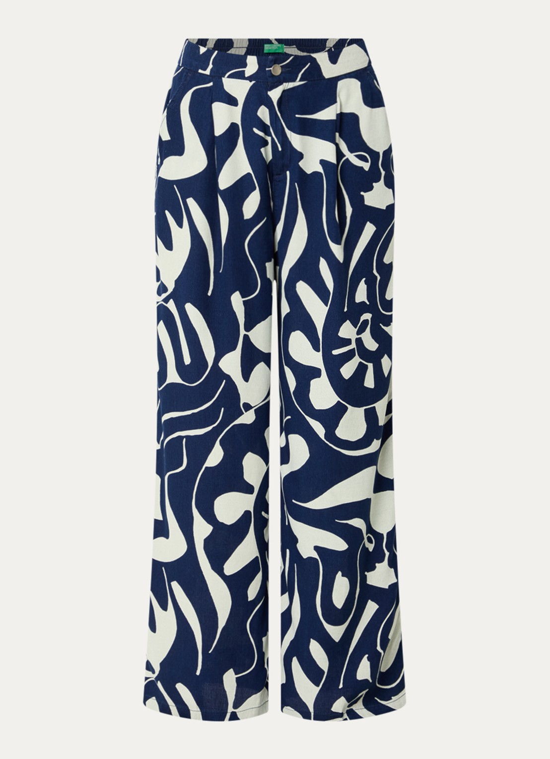 Benetton High waist loose fit broek met print - voorkant 2 blauw