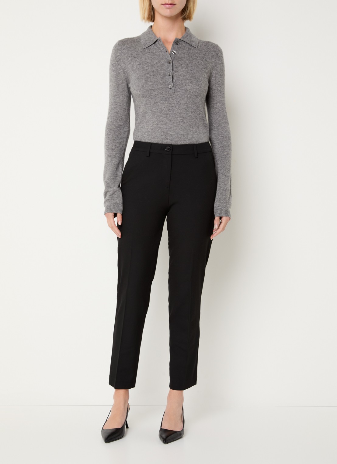 Benetton High waist loose fit cropped pantalon met steekzakken - voorkant 3 zwart