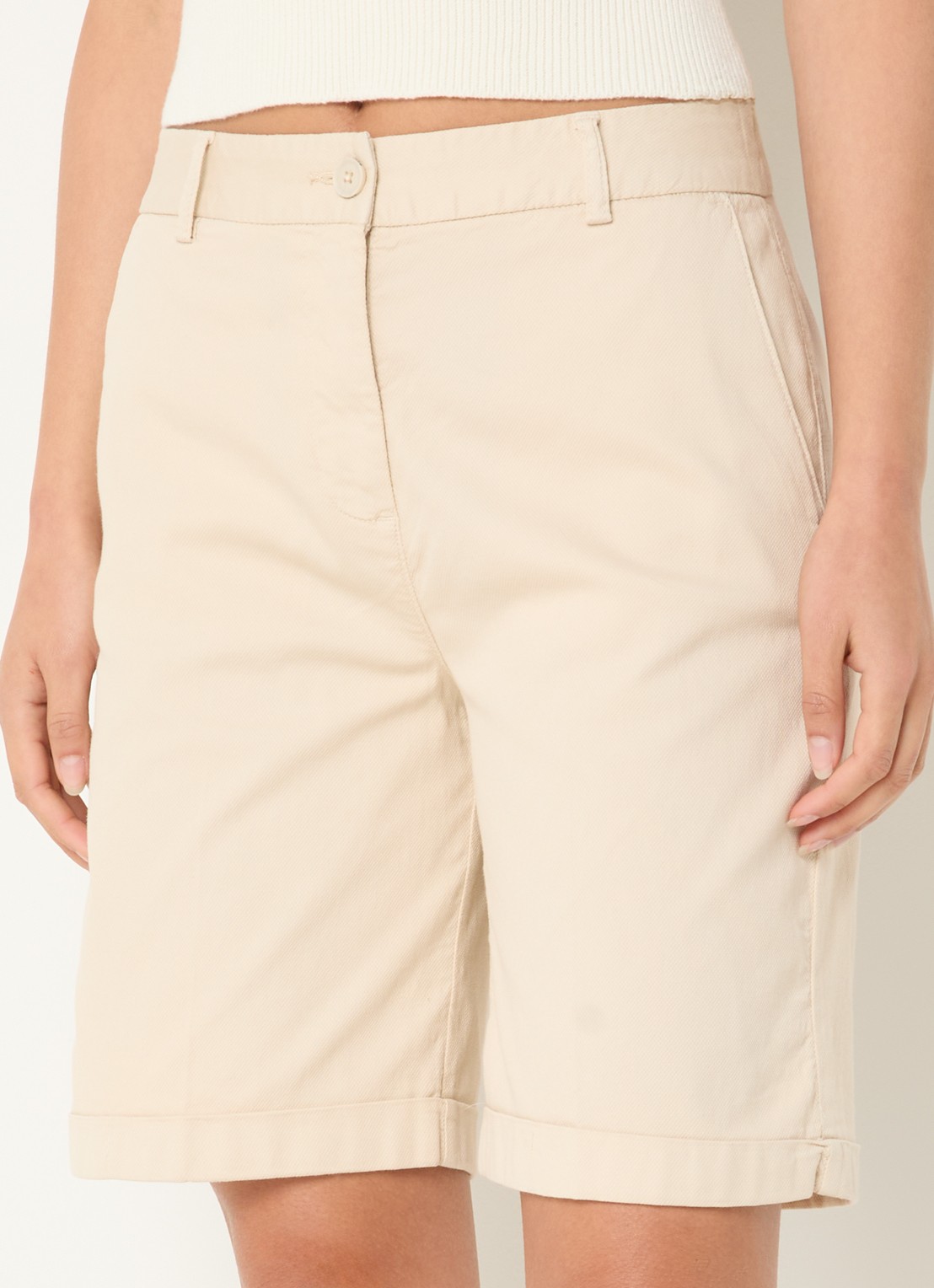 Benetton High waist regular fit korte broek met steekzakken - detail 3 zand