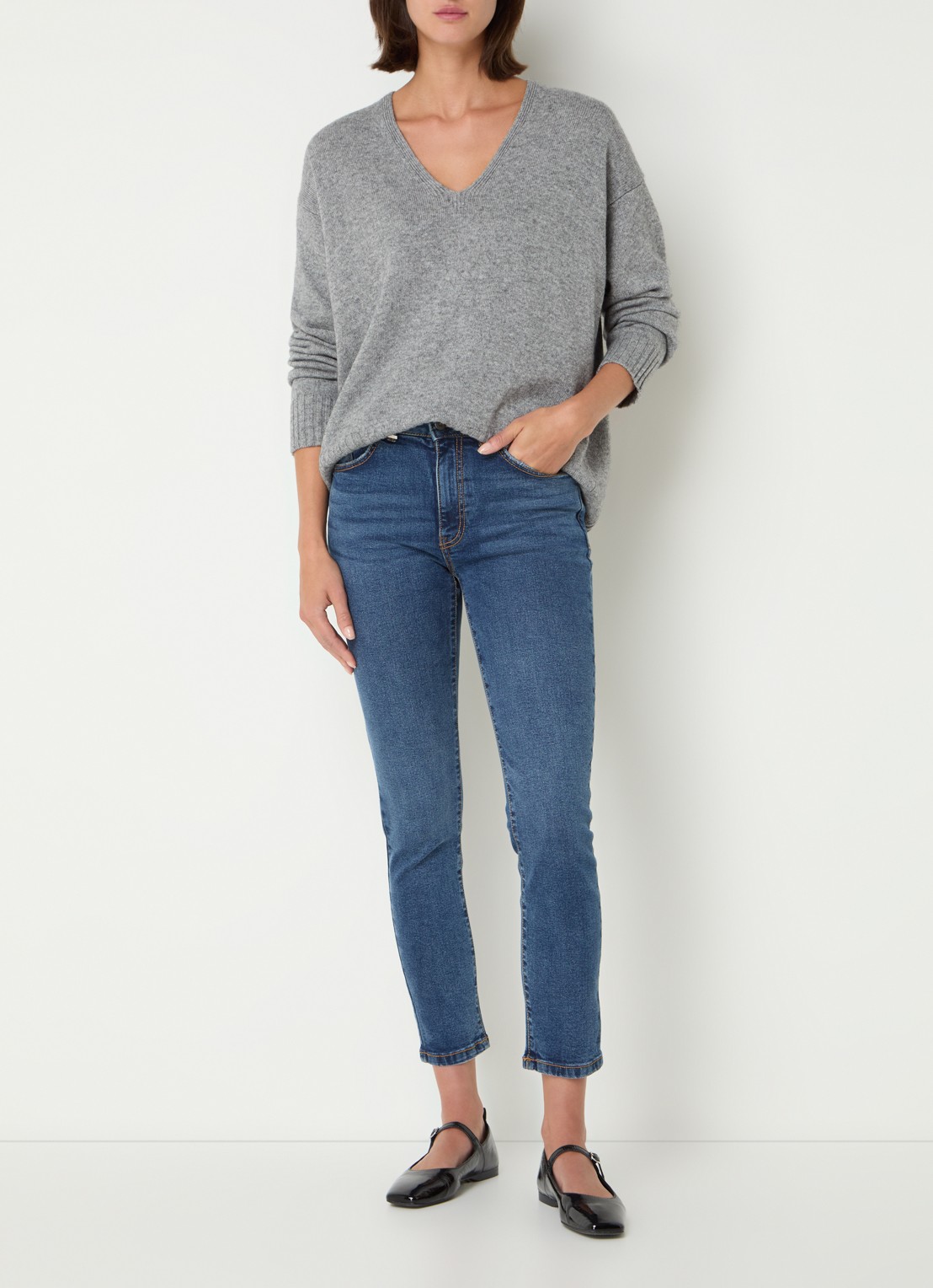 Benetton High waist skinny jeans in  katoenblend met steekzakken - voorkant 2 indigo