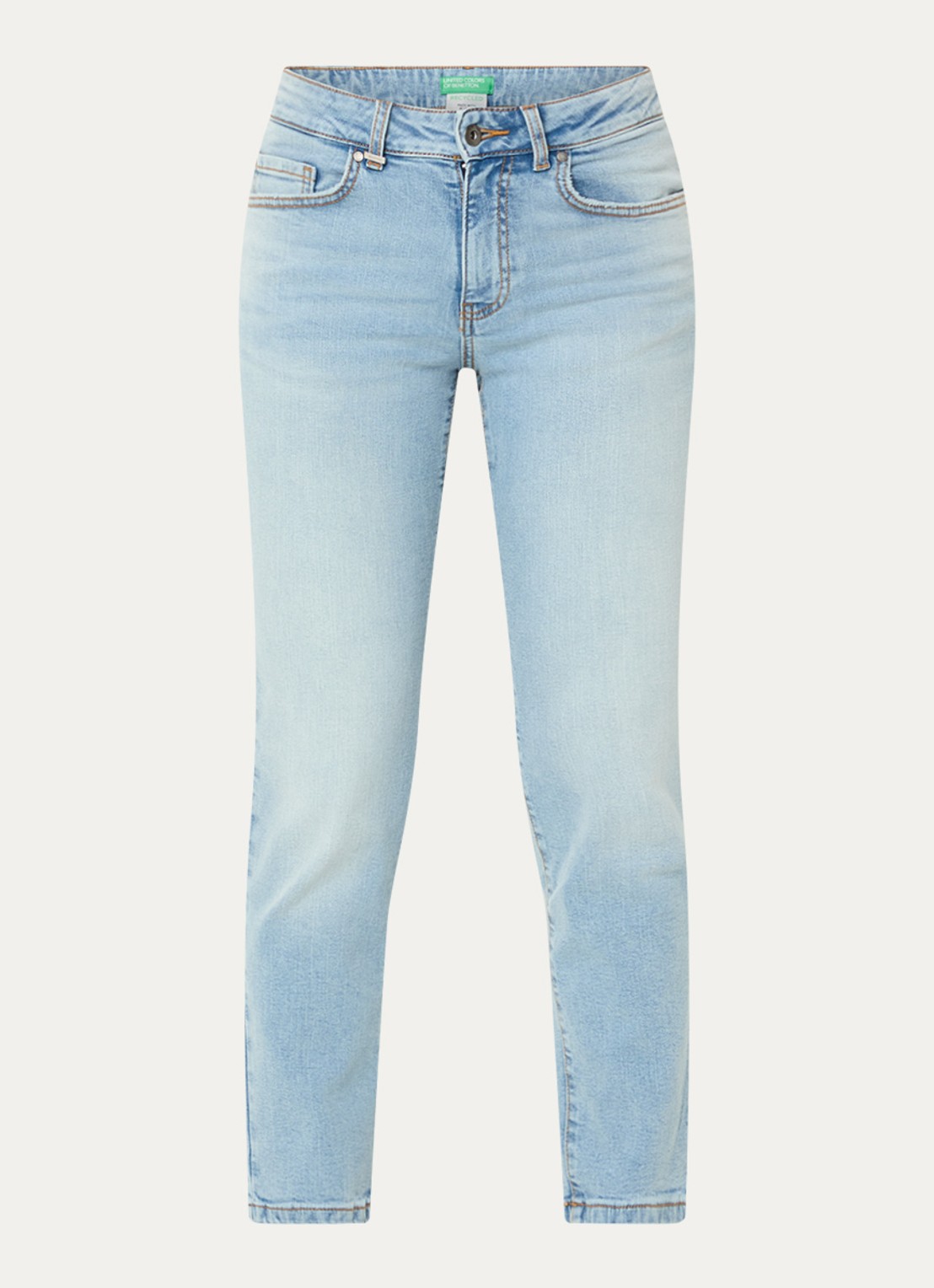 Benetton High waist skinny jeans in  katoenblend met steekzakken - voorkant lichtblauw