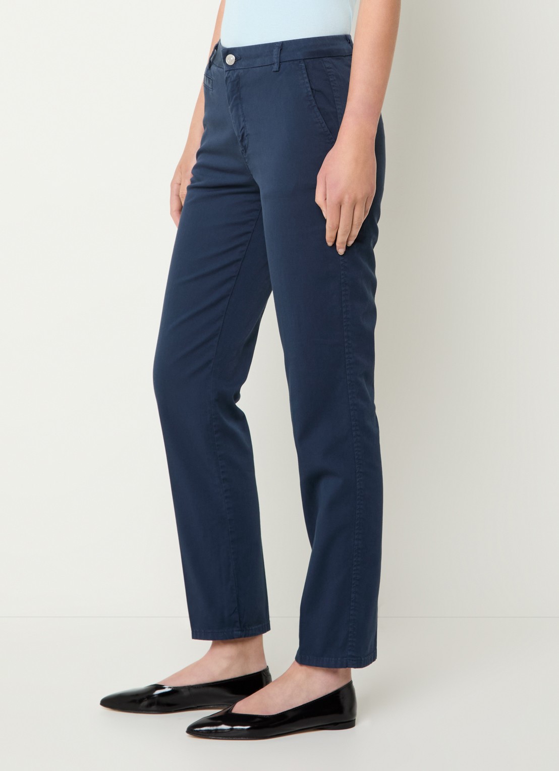 Benetton High waist slim fit chino met steekzakken - detail 4 donkerblauw