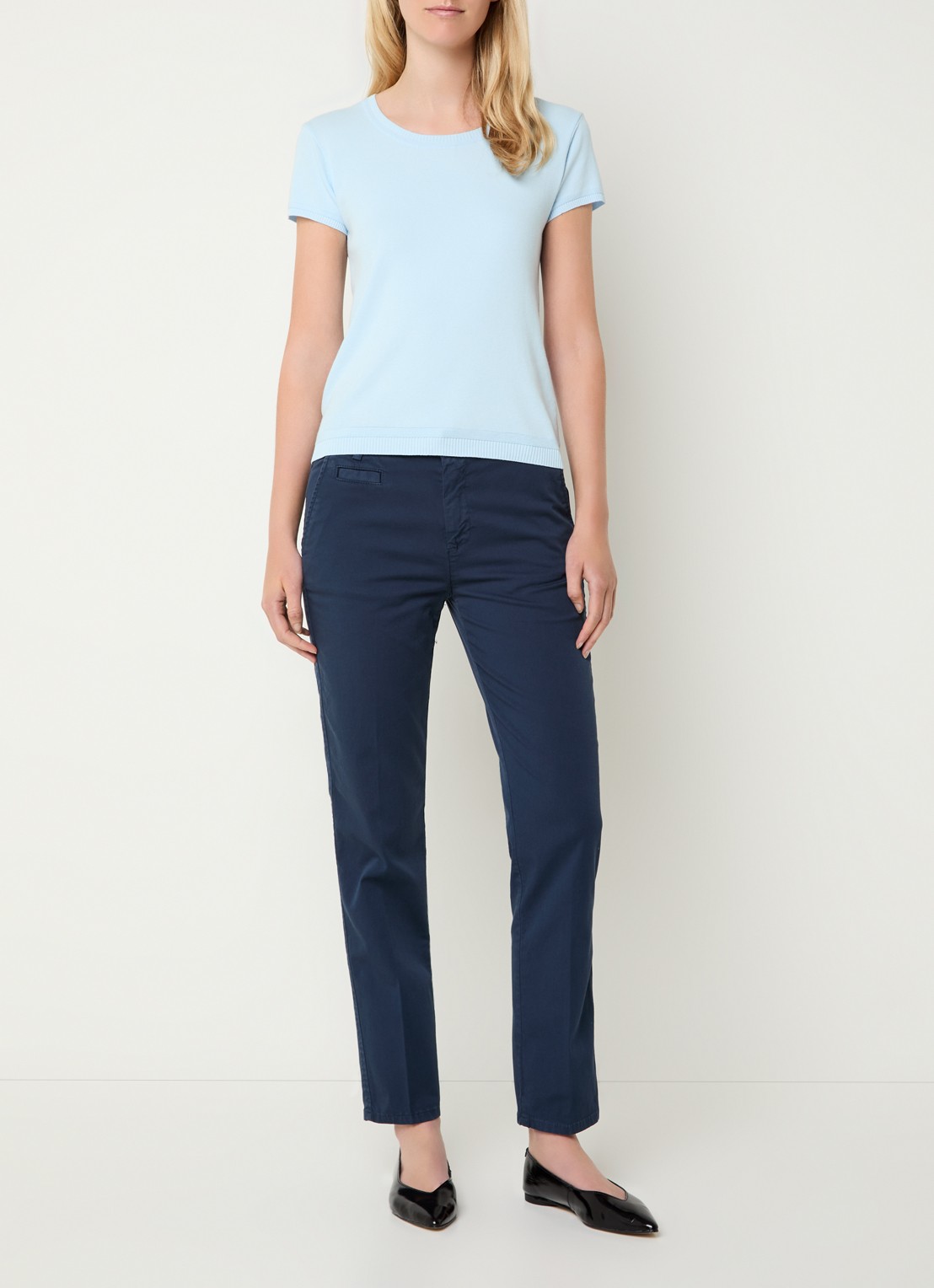 Benetton High waist slim fit chino met steekzakken - voorkant 2 donkerblauw