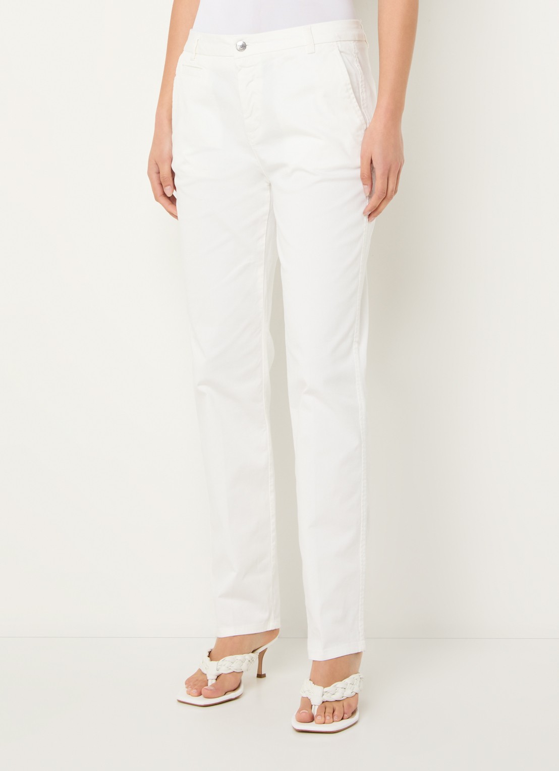 Benetton High waist slim fit chino met steekzakken - detail 2 gebroken wit