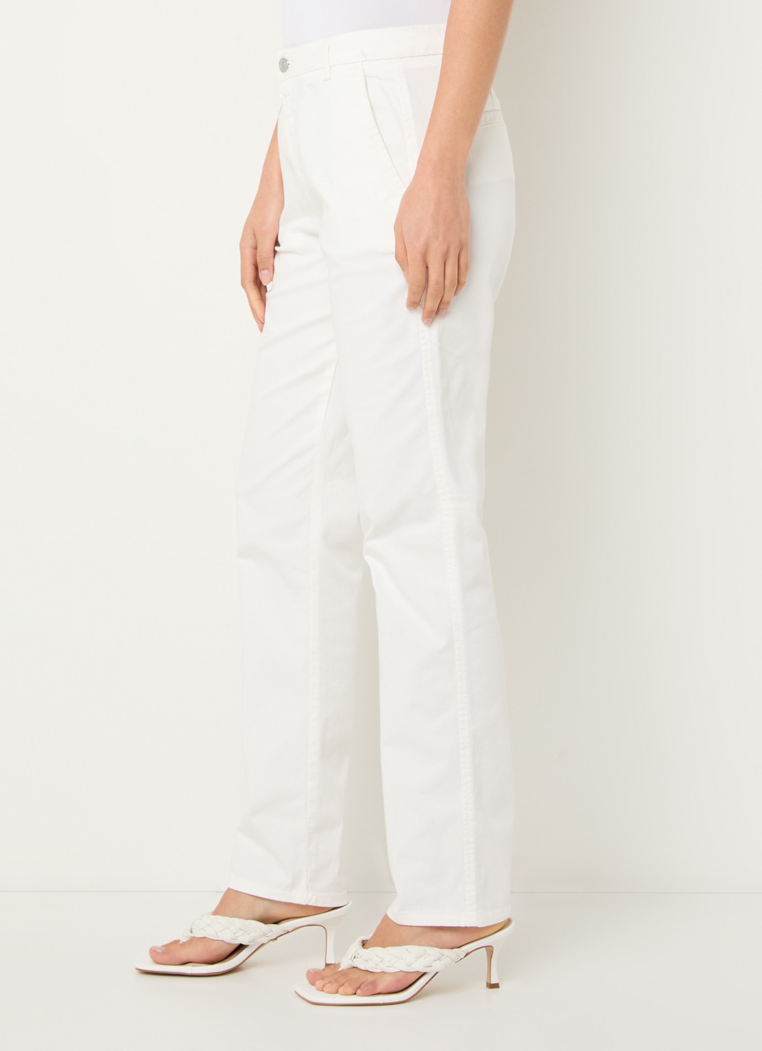 Benetton High waist slim fit chino met steekzakken - detail 3 gebroken wit