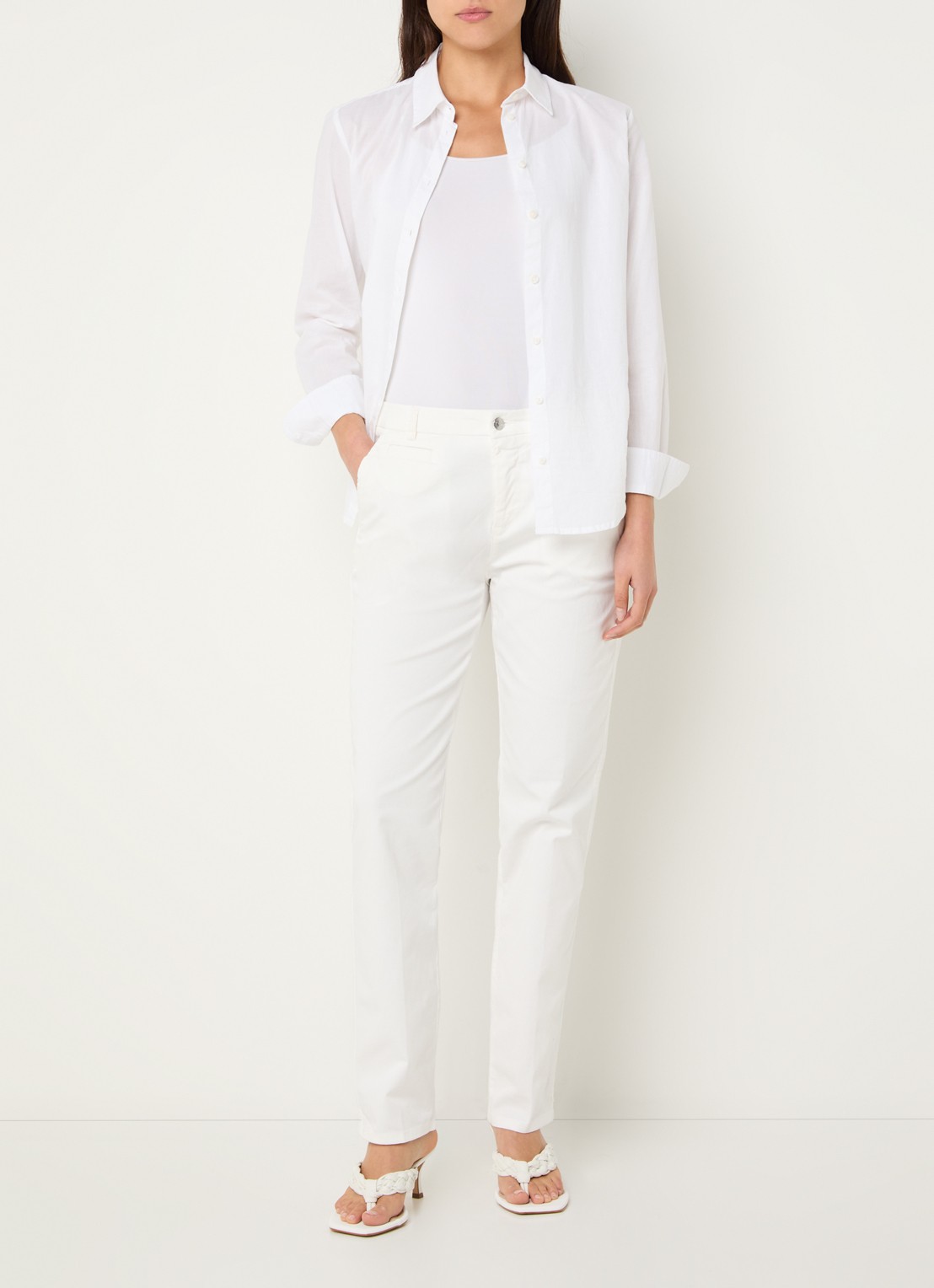 Benetton High waist slim fit chino met steekzakken - voorkant 5 gebroken wit