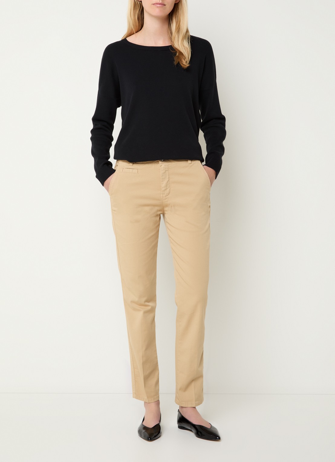 Benetton High waist slim fit chino met steekzakken - voorkant 5 camel