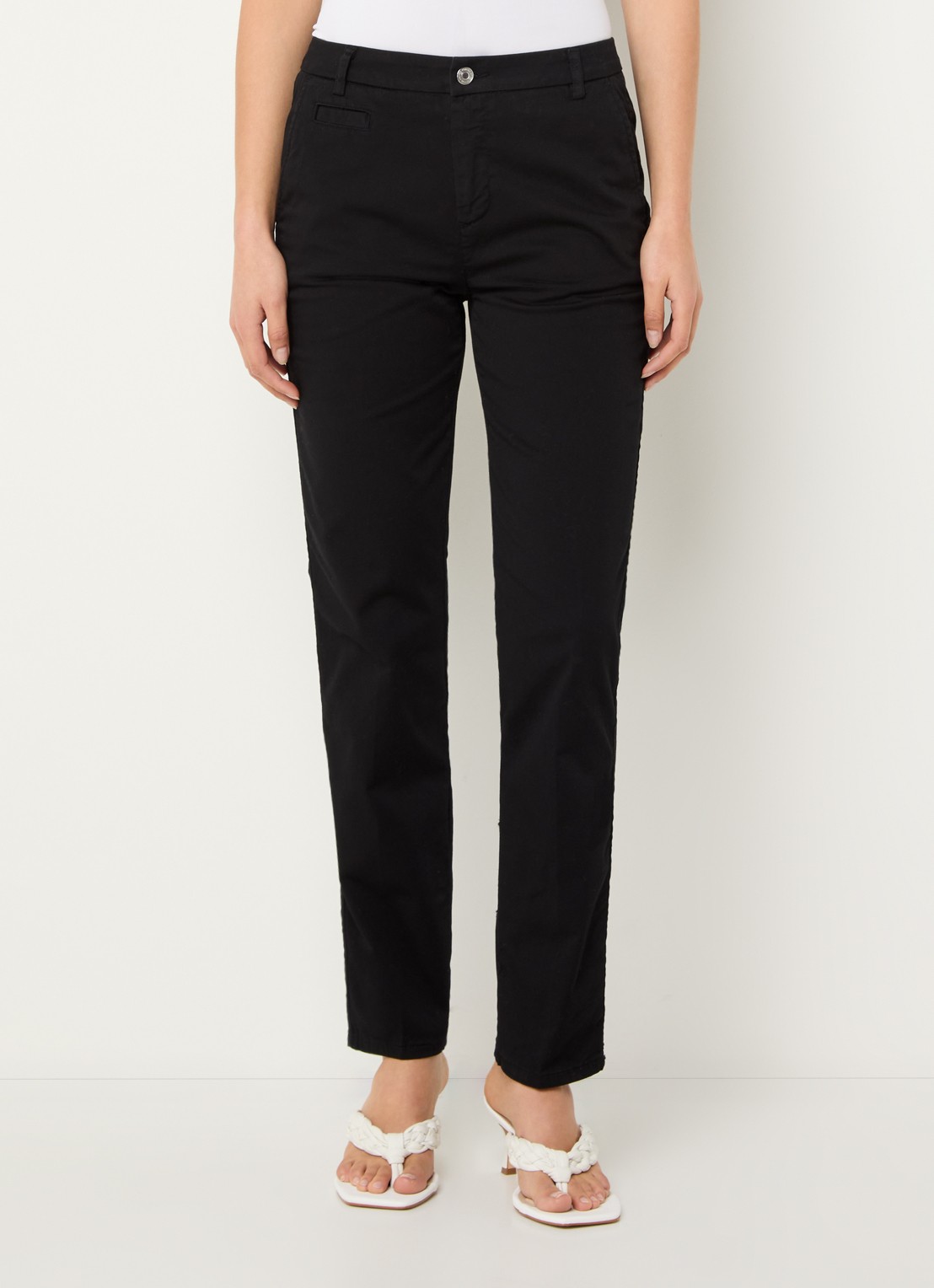 Benetton High waist slim fit chino met steekzakken - detail 2 zwart