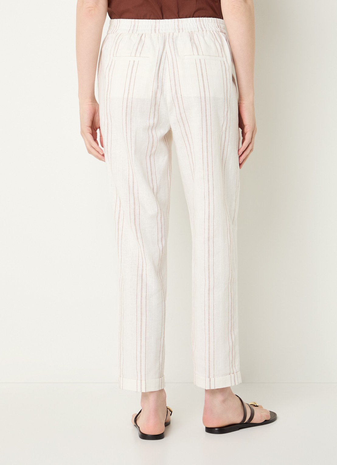 Benetton High waist straight fit broek in linnenblend met streepprint - achterkant gebroken wit