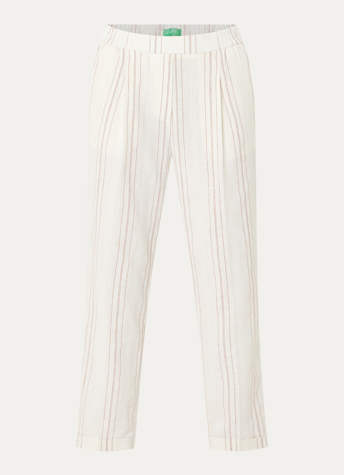 Benetton High waist straight fit broek in linnenblend met streepprint - voorkant 2 gebroken wit
