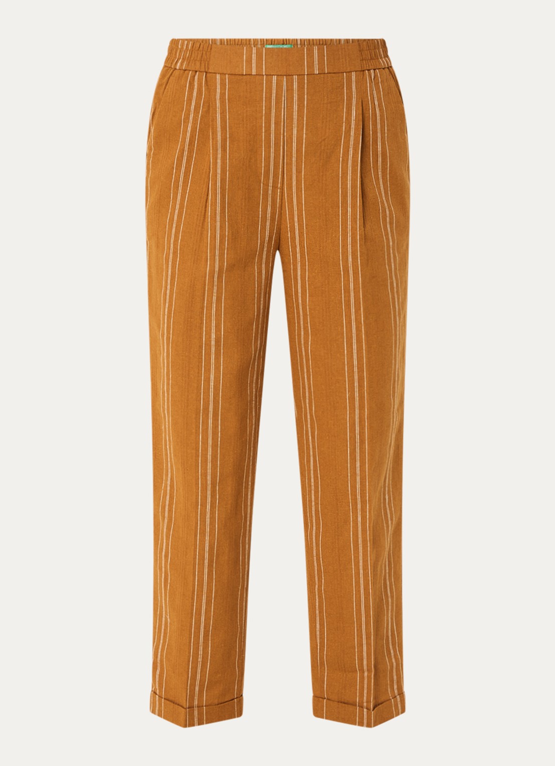Benetton High waist straight fit broek in linnenblend met streepprint - voorkant 2 oranjebruin