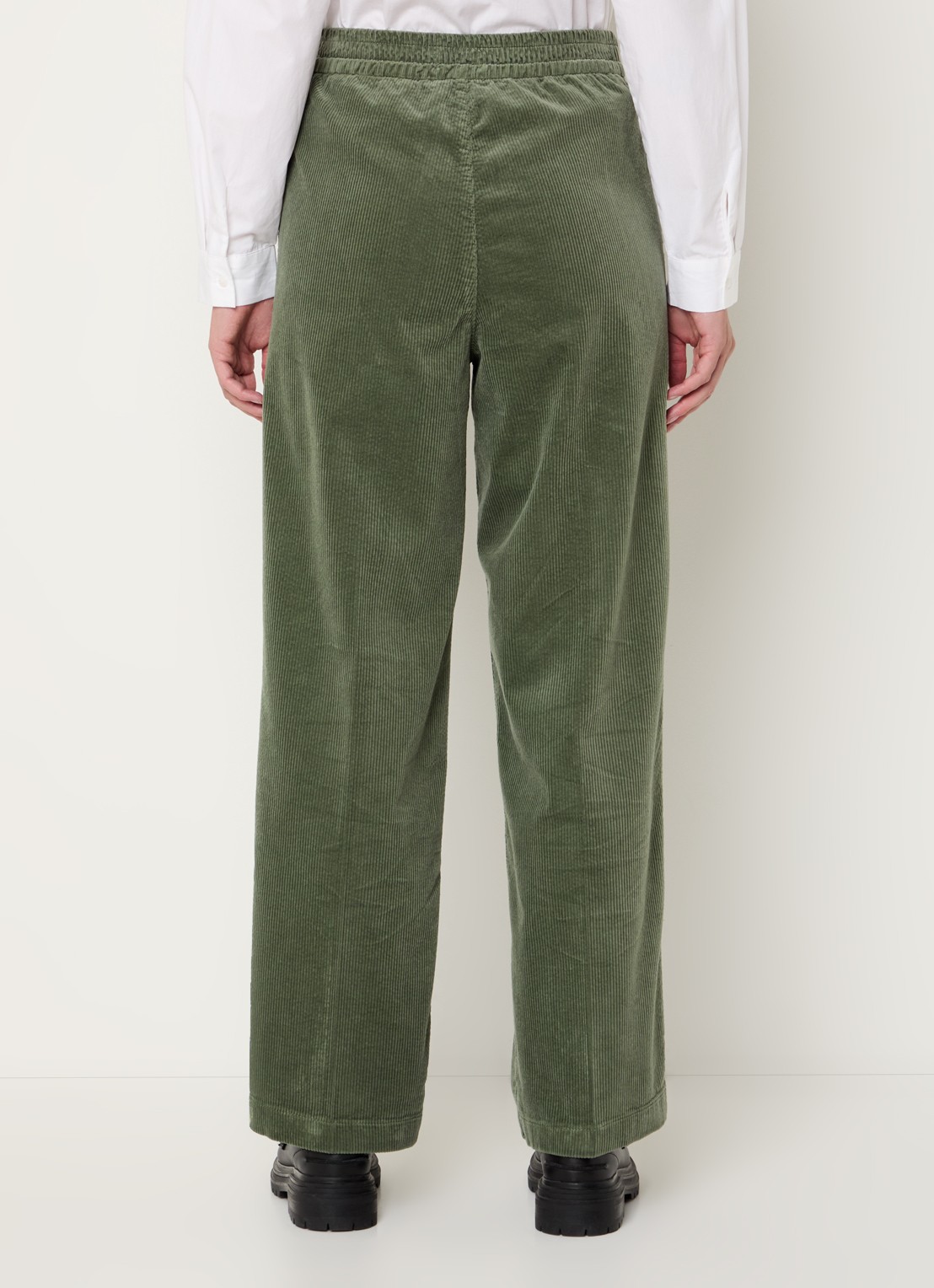 Benetton High waist straight fit broek van corduroy met steekzakken - achterkant 3 groen