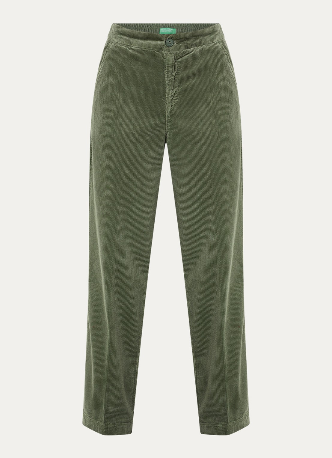 Benetton High waist straight fit broek van corduroy met steekzakken - voorkant groen