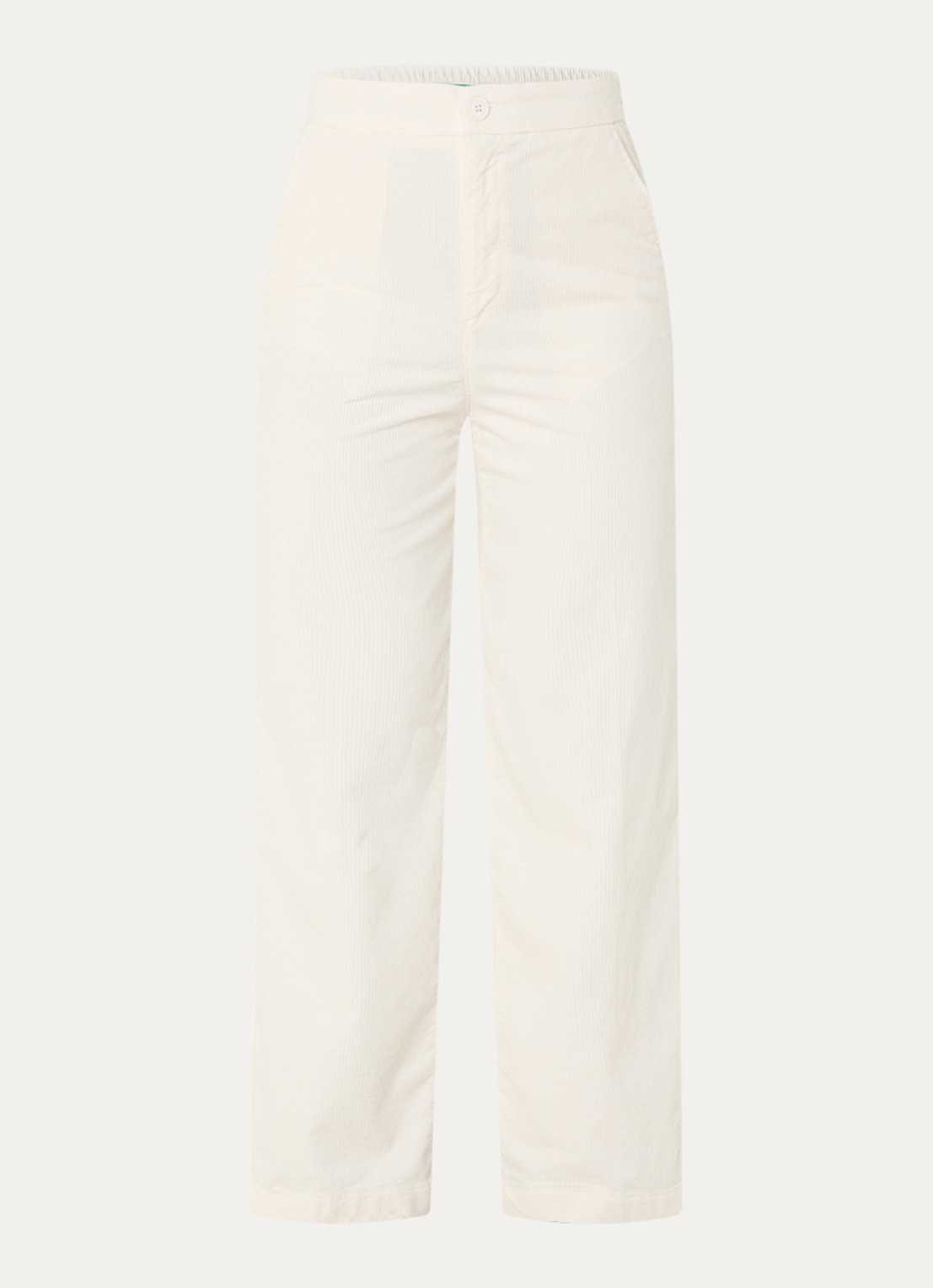 Benetton High waist straight fit broek van corduroy met steekzakken - voorkant 2 ivoor