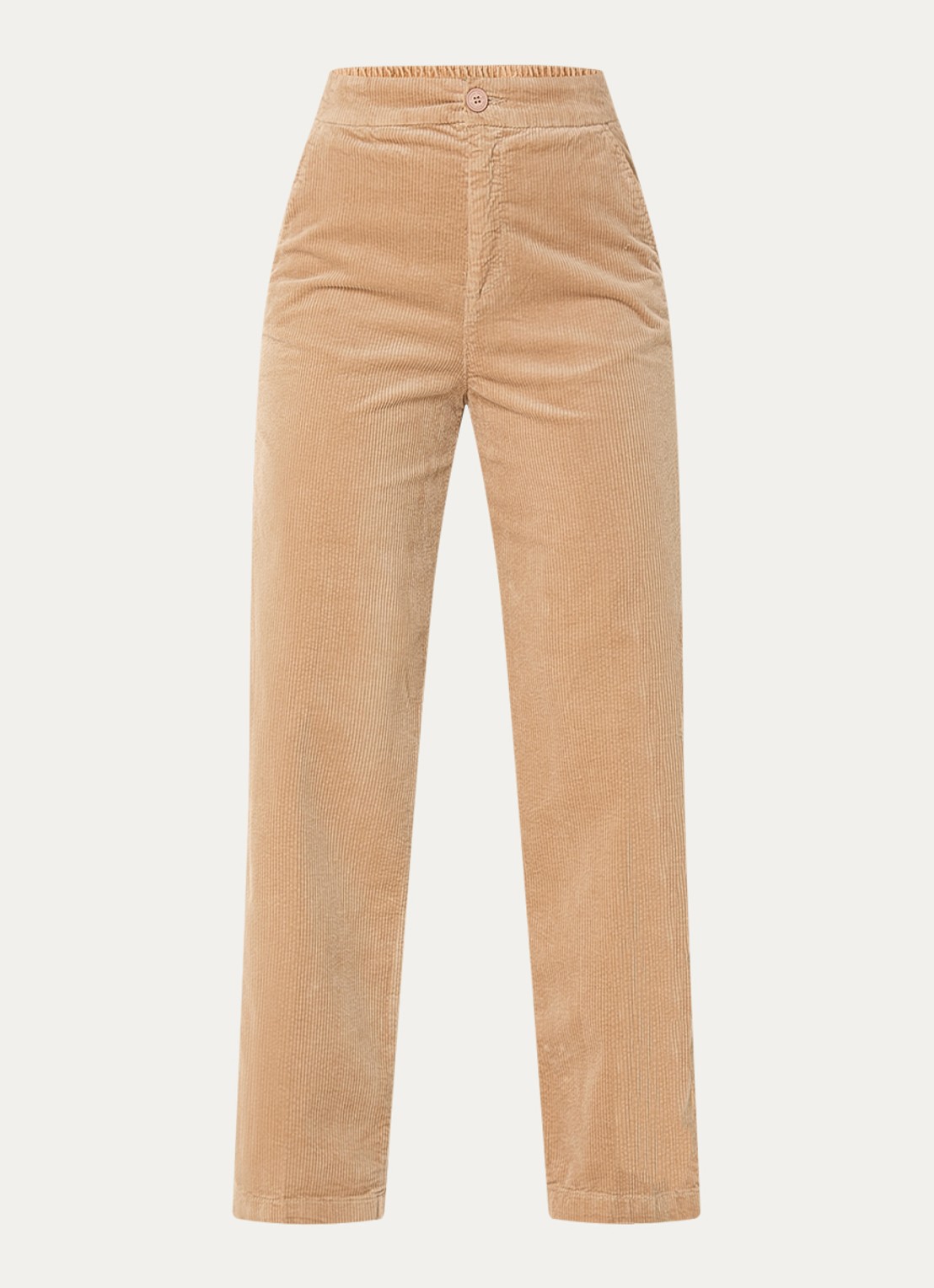 Benetton High waist straight fit broek van corduroy met steekzakken - voorkant 2 camel