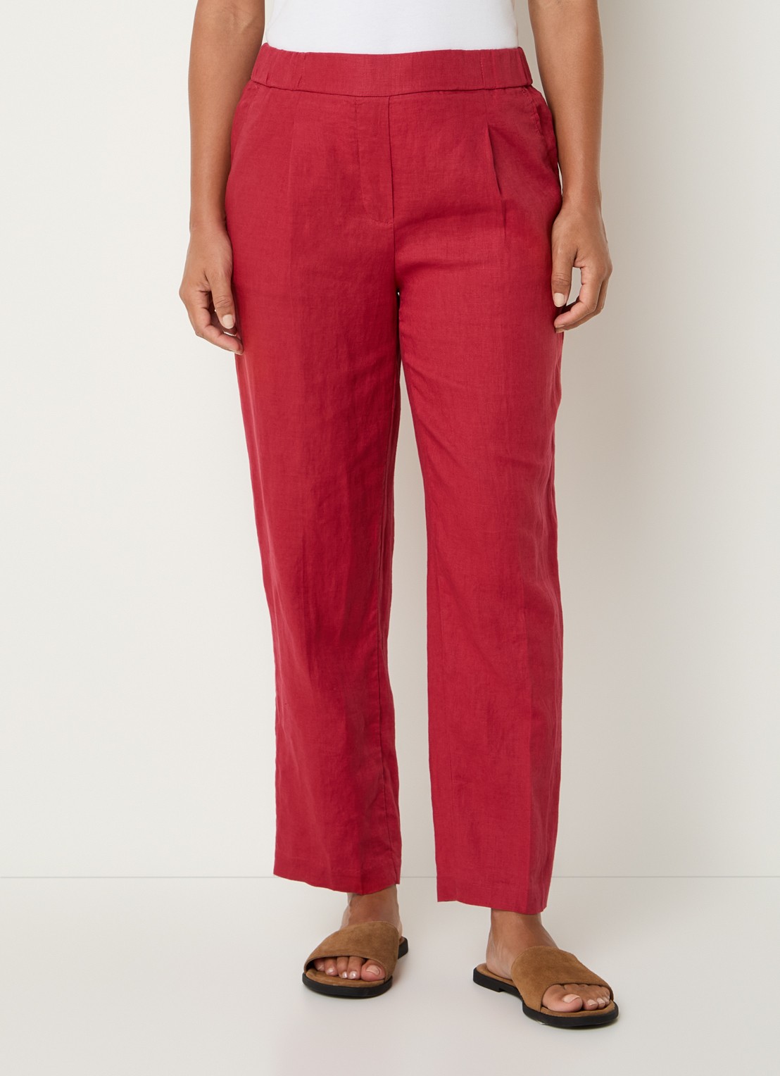 Benetton High waist straight fit chino van linnen met steekzakken - detail 3 rood
