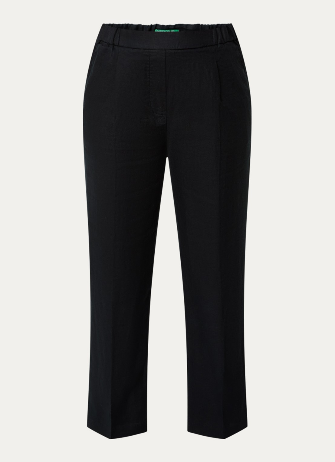 Benetton High waist straight fit chino van linnen met steekzakken - voorkant 2 zwart
