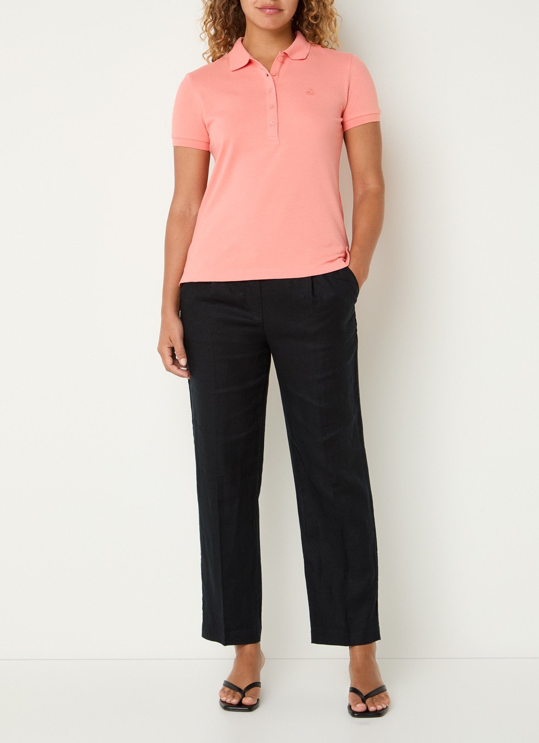 Benetton High waist straight fit chino van linnen met steekzakken - voorkant 3 zwart