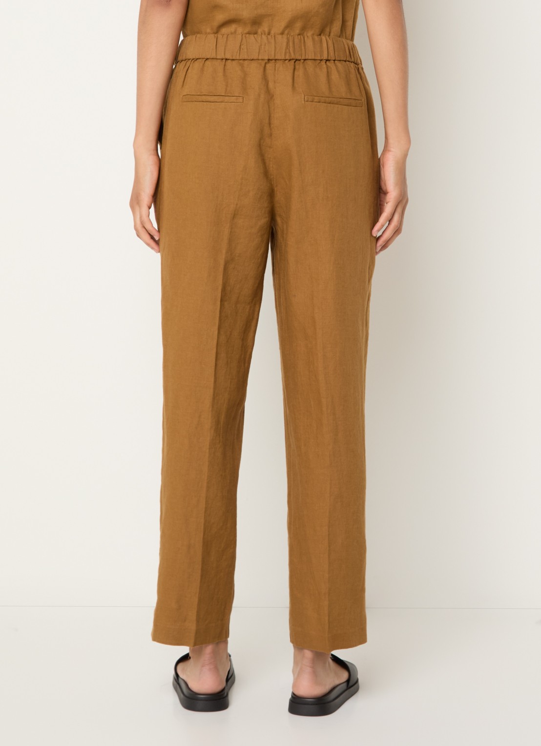 Benetton High waist straight fit chino van linnen met steekzakken - achterkant 4 camel