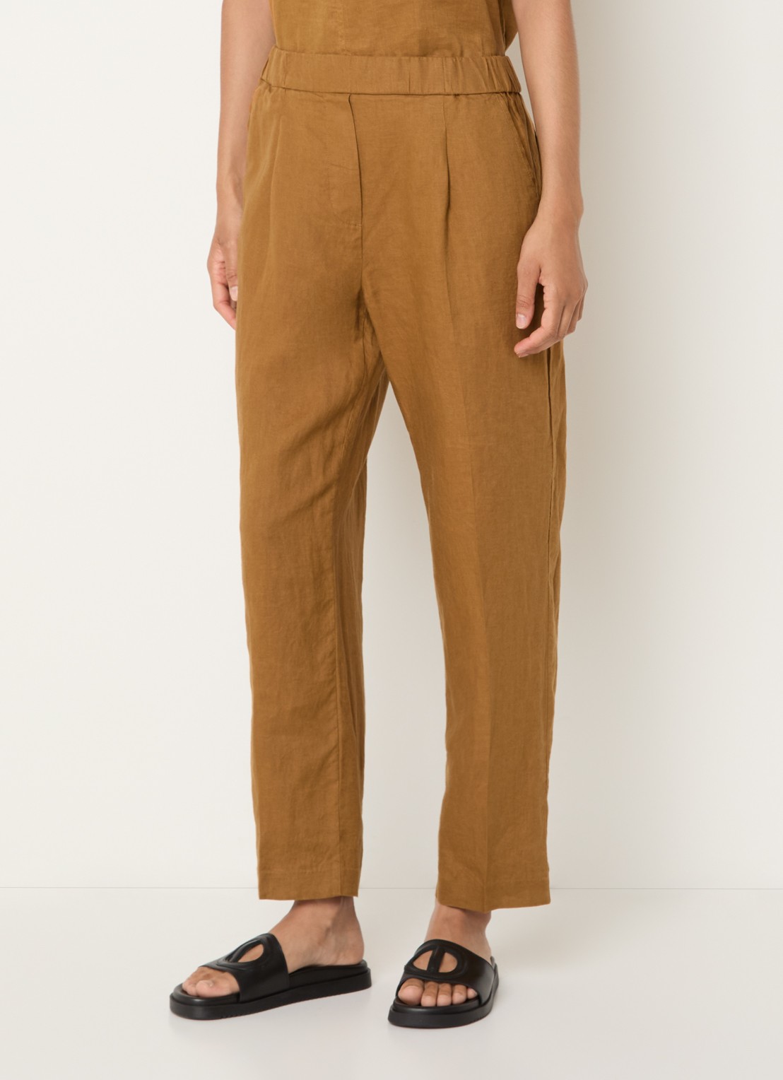 Benetton High waist straight fit chino van linnen met steekzakken - detail 3 camel
