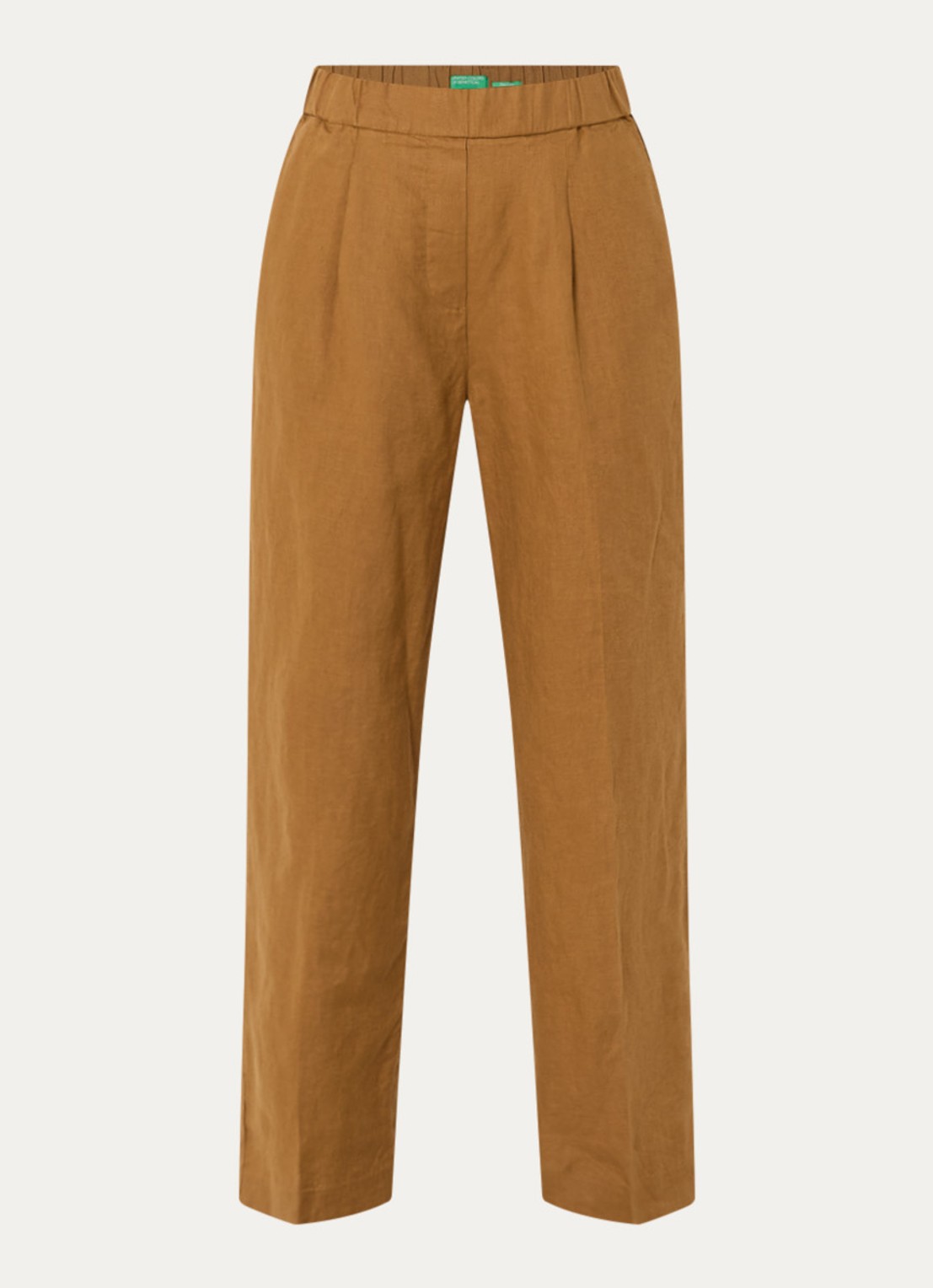 Benetton High waist straight fit chino van linnen met steekzakken - voorkant camel