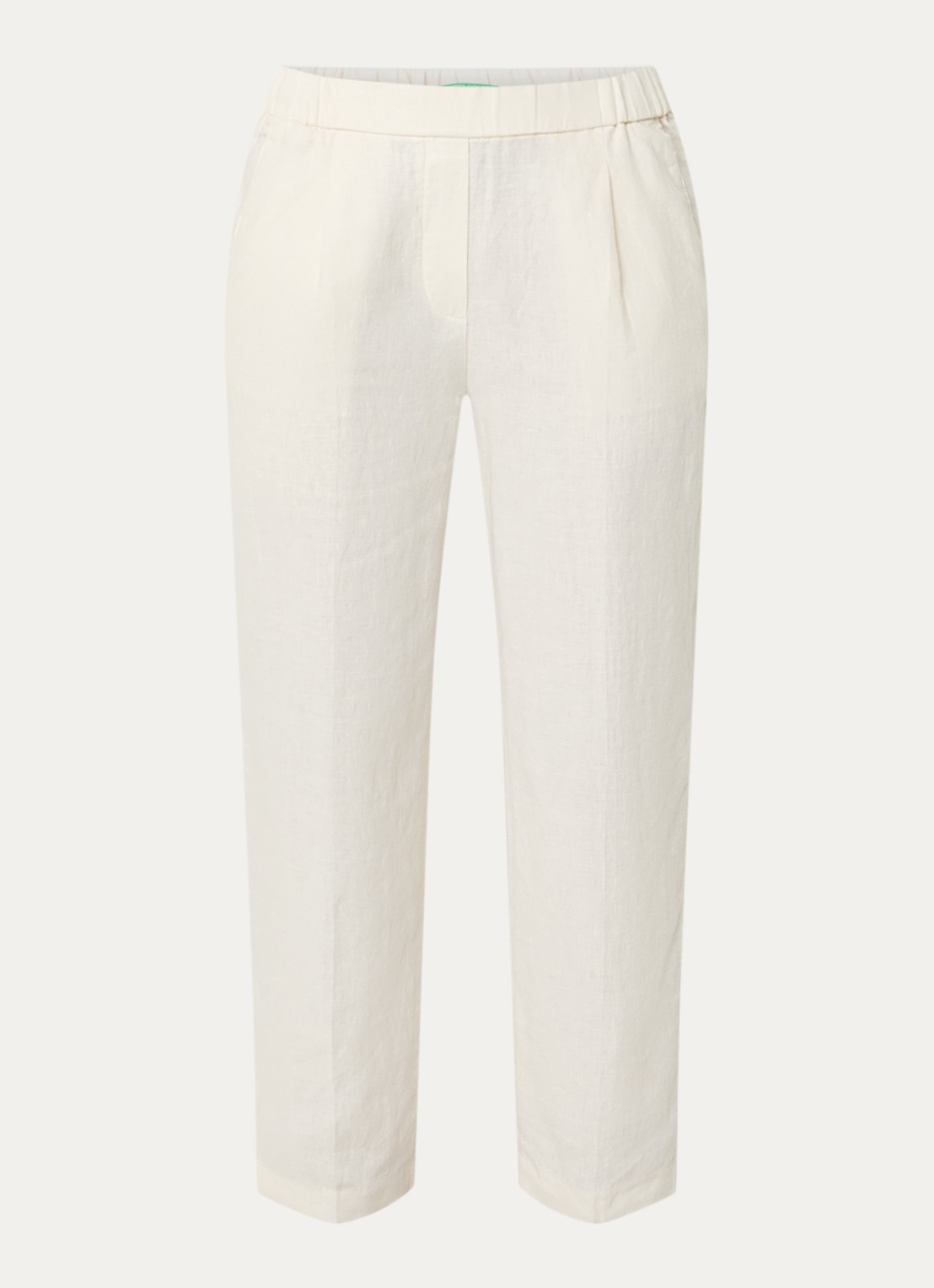 Benetton High waist straight fit chino van linnen met steekzakken - voorkant creme
